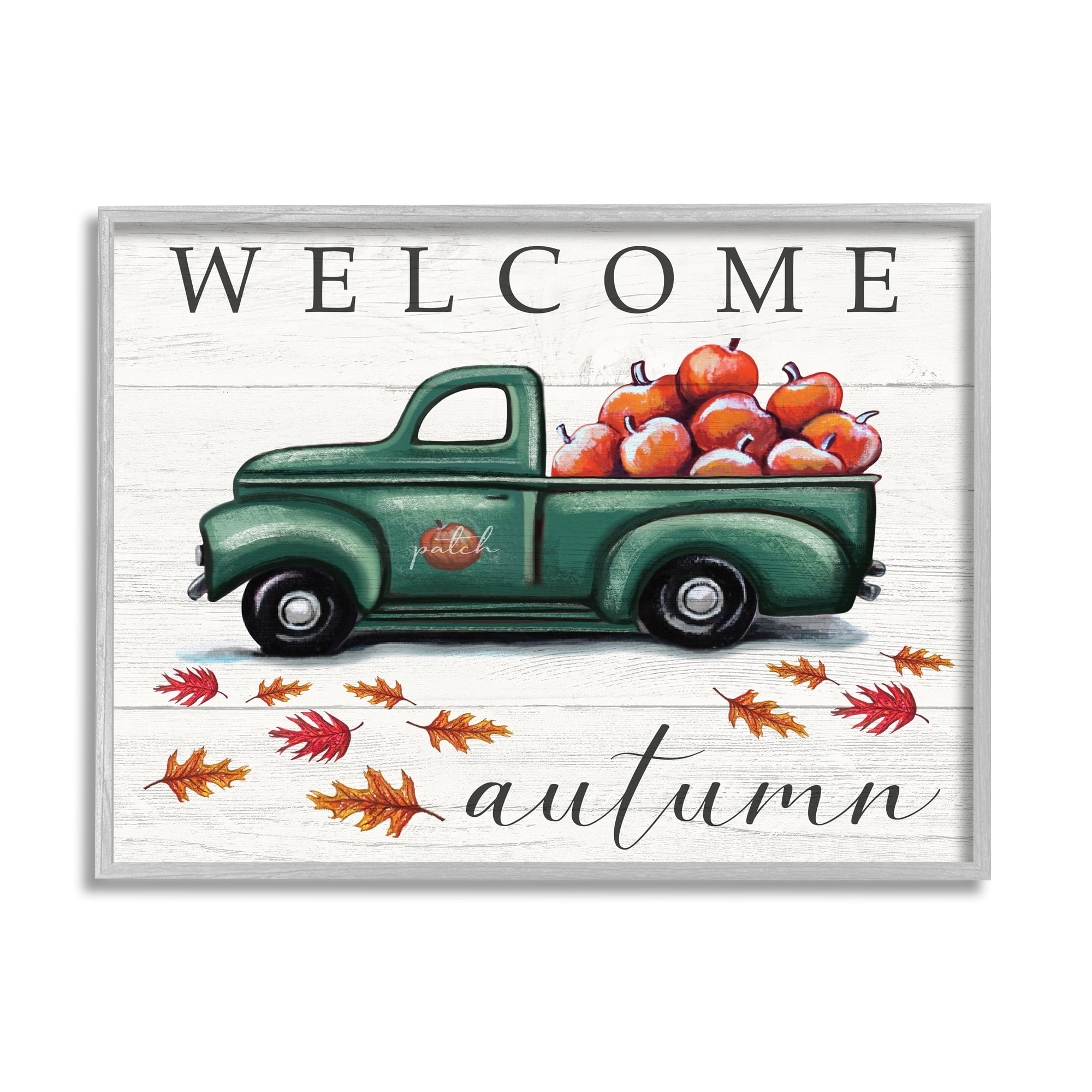 Stupell Industries Green Farm Truck Autumn Apple Harvest Welcome Sign, 11 x 14, Designed by Elizabeth Tyndall