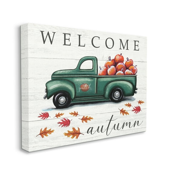 Stupell Industries Green Farm Truck Autumn Apple Harvest Welcome Sign, 24 x 30, Designed by Elizabeth Tyndall