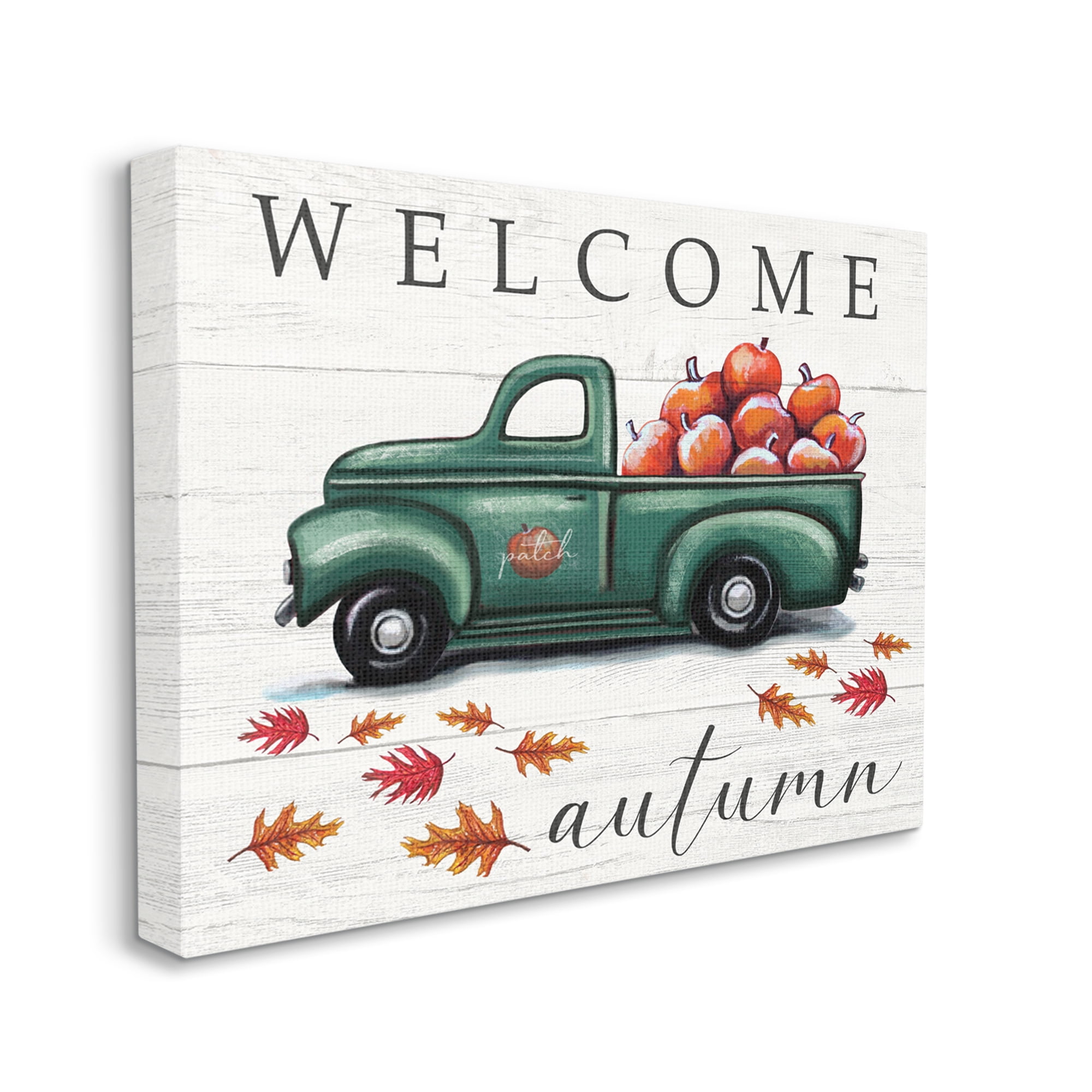 Stupell Industries Green Farm Truck Autumn Apple Harvest Welcome Sign, 30 x 40, Designed by Elizabeth Tyndall