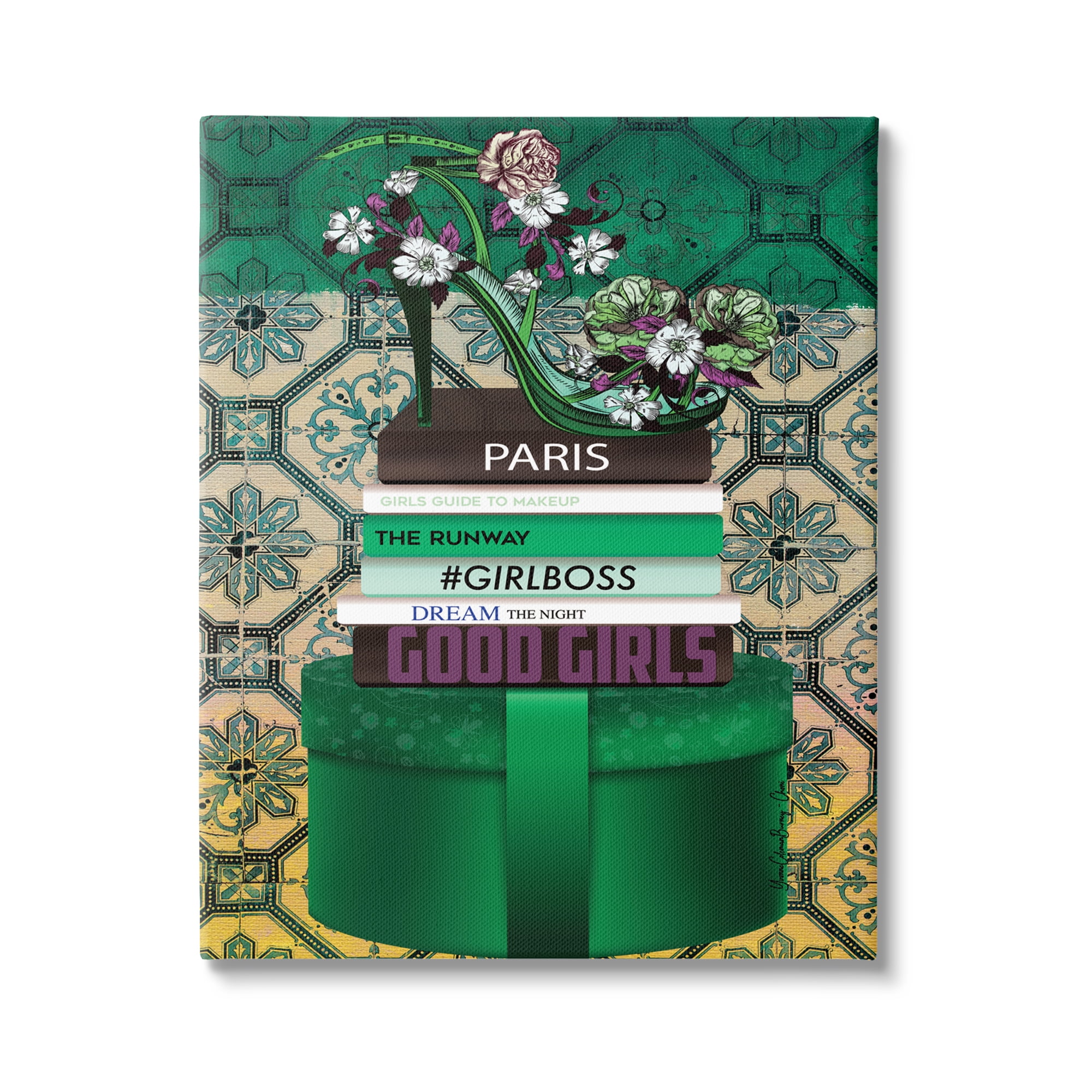 Stupell Industries Green Fashion Books Botanical & Floral Painting Gallery Wrapped Canvas Print Wall Art, 30 x 40