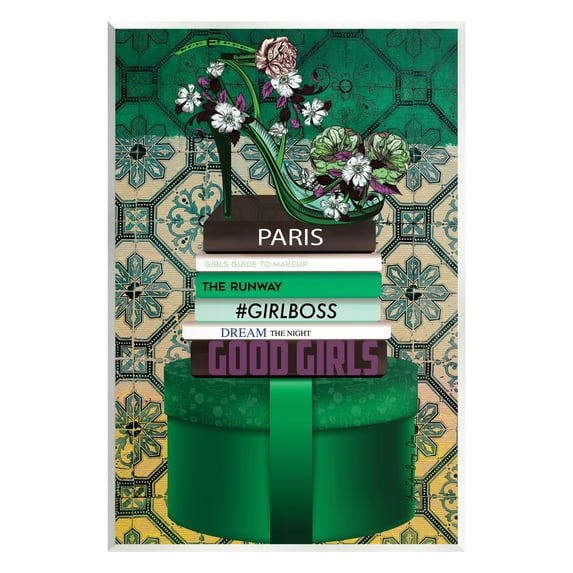 Stupell Industries Green Fashion Books Botanical & Floral Painting Unframed Art Print Wall Art, 10 x 15