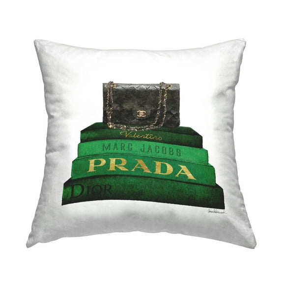 Stupell Industries Green Fashion Designer Books Black Stylish Purse Design by Amanda Greenwood Throw Pillow