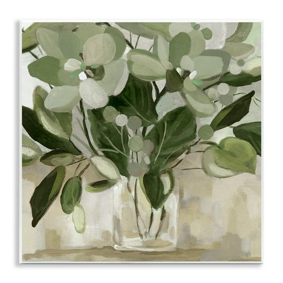 Stupell Industries Green Flower & Vines Bouquet Abstract Painting Unframed Art Print Wall Art, 12 x 12