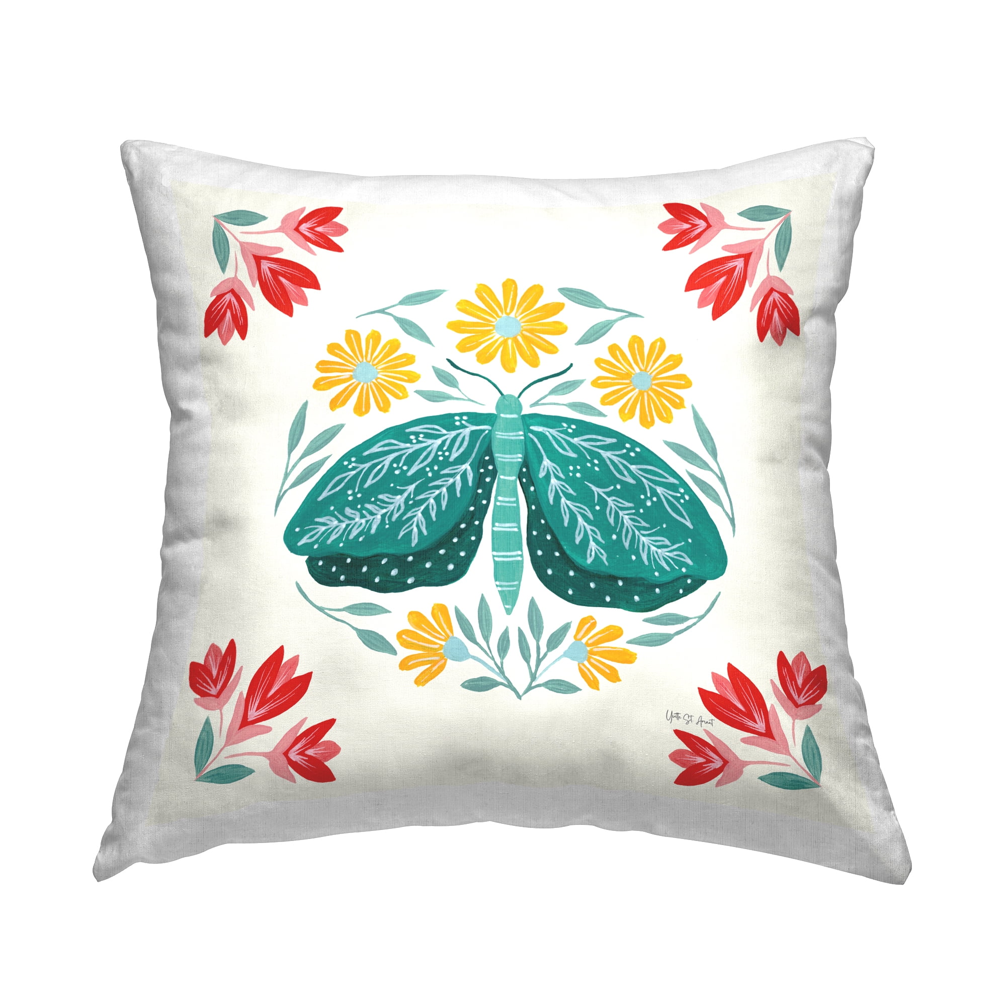 Stupell Industries Green Folk Butterfly Decorative Printed Throw Pillow Design by Yvette St. Amant.