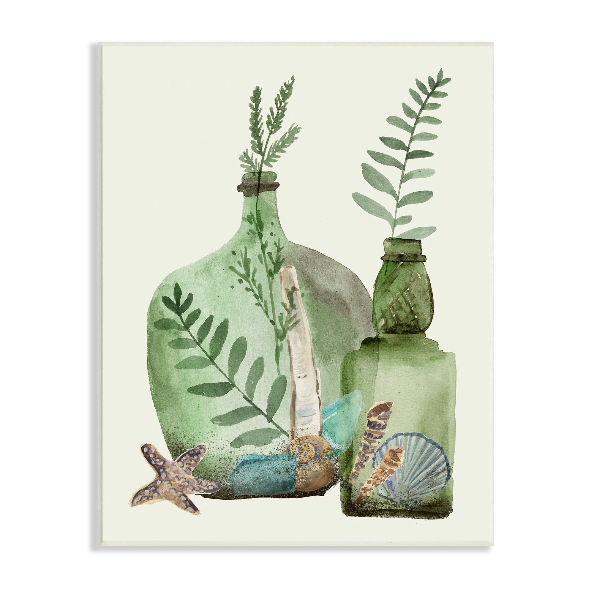 Stupell Industries Green Forest Ferns Green Clear Jugs Nautical Seashells, 13 x 19, Design by Melissa WangÂ&nbsp;