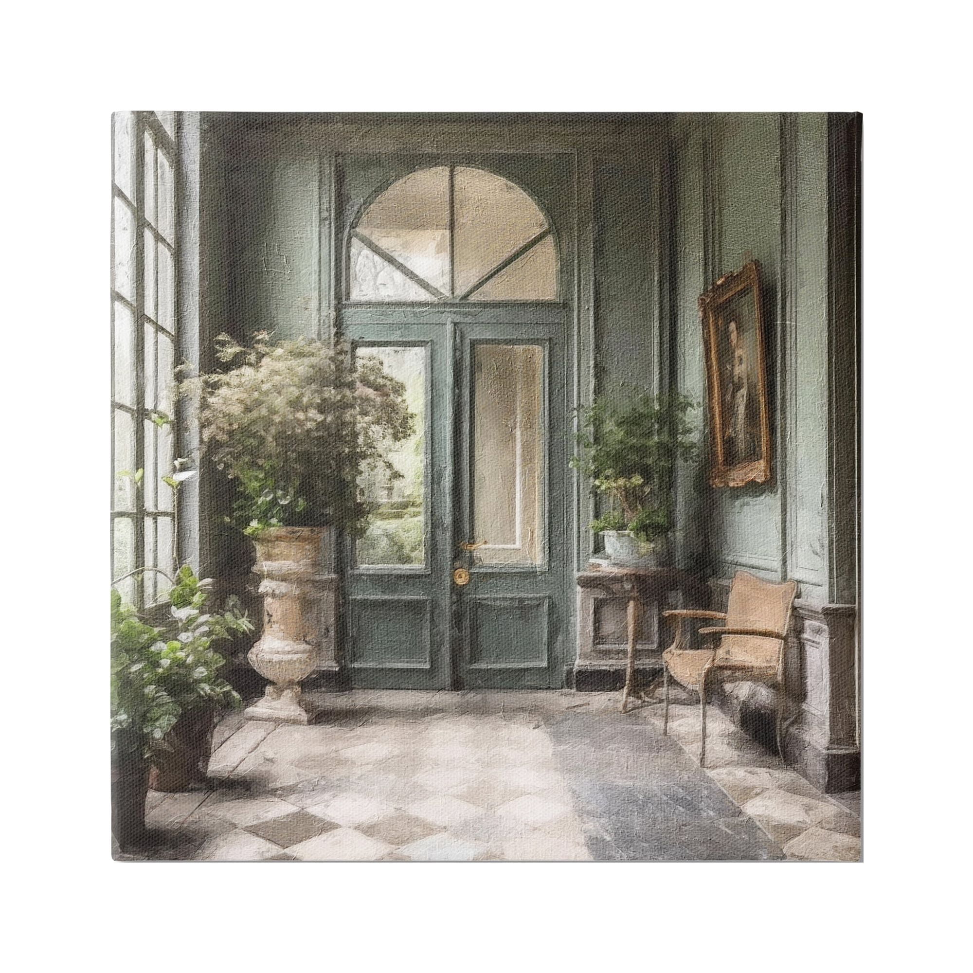 Green French Architecture Canvas Wall Art, 17" x 17"