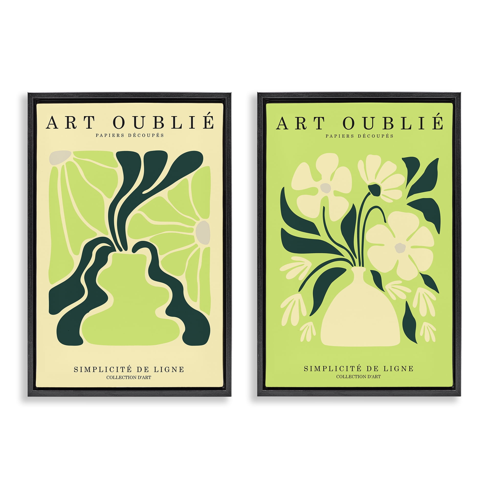 Stupell Industries Green French Museum Poster Text & Numbers Painting Black Floater Framed Canvas Art Print Wall Art, 17 x 25, Set of 2