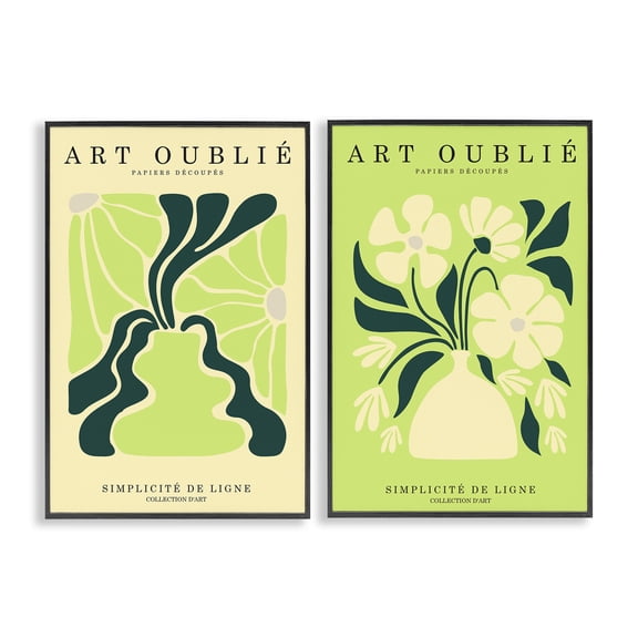 Stupell Industries Green French Museum Poster Text & Numbers Painting Black Framed Art Print Wall Art, 16 x 24, Set of 2