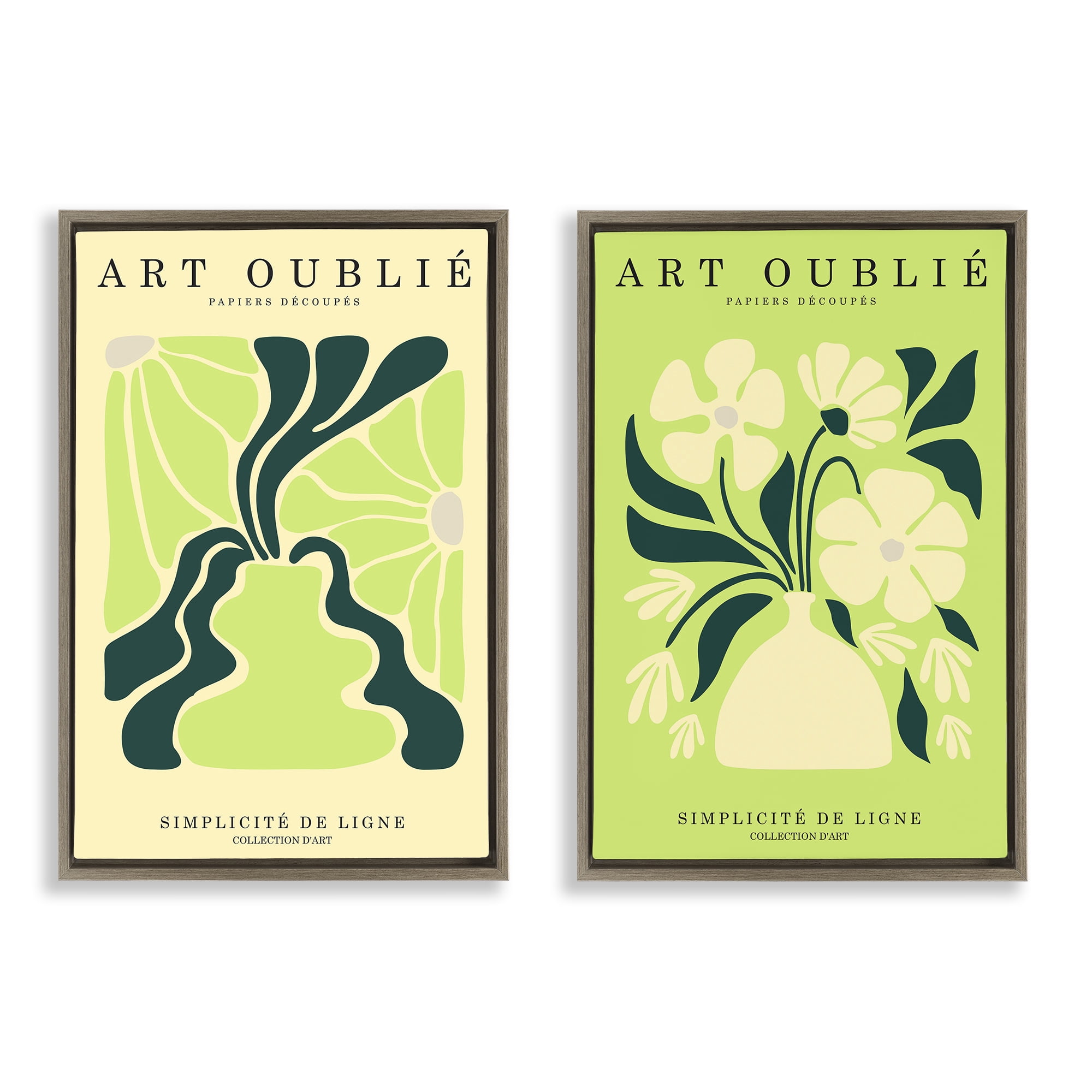 Stupell Industries Green French Museum Poster Text & Numbers Painting Brown Floater Framed Canvas Art Print Wall Art, 17 x 25, Set of 2
