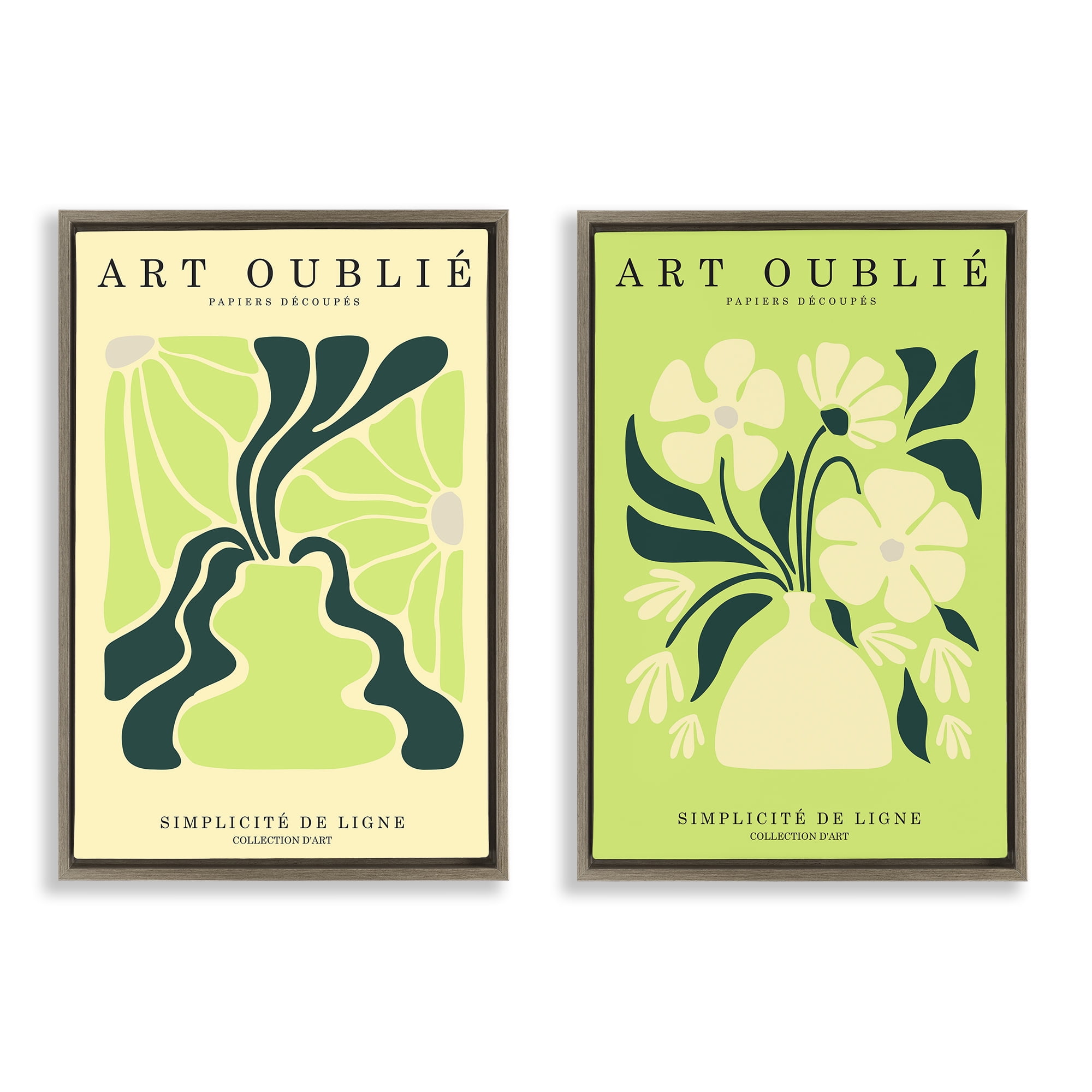 Stupell Industries Green French Museum Poster Text & Numbers Painting Brown Floater Framed Canvas Art Print Wall Art, 21 x 31, Set of 2