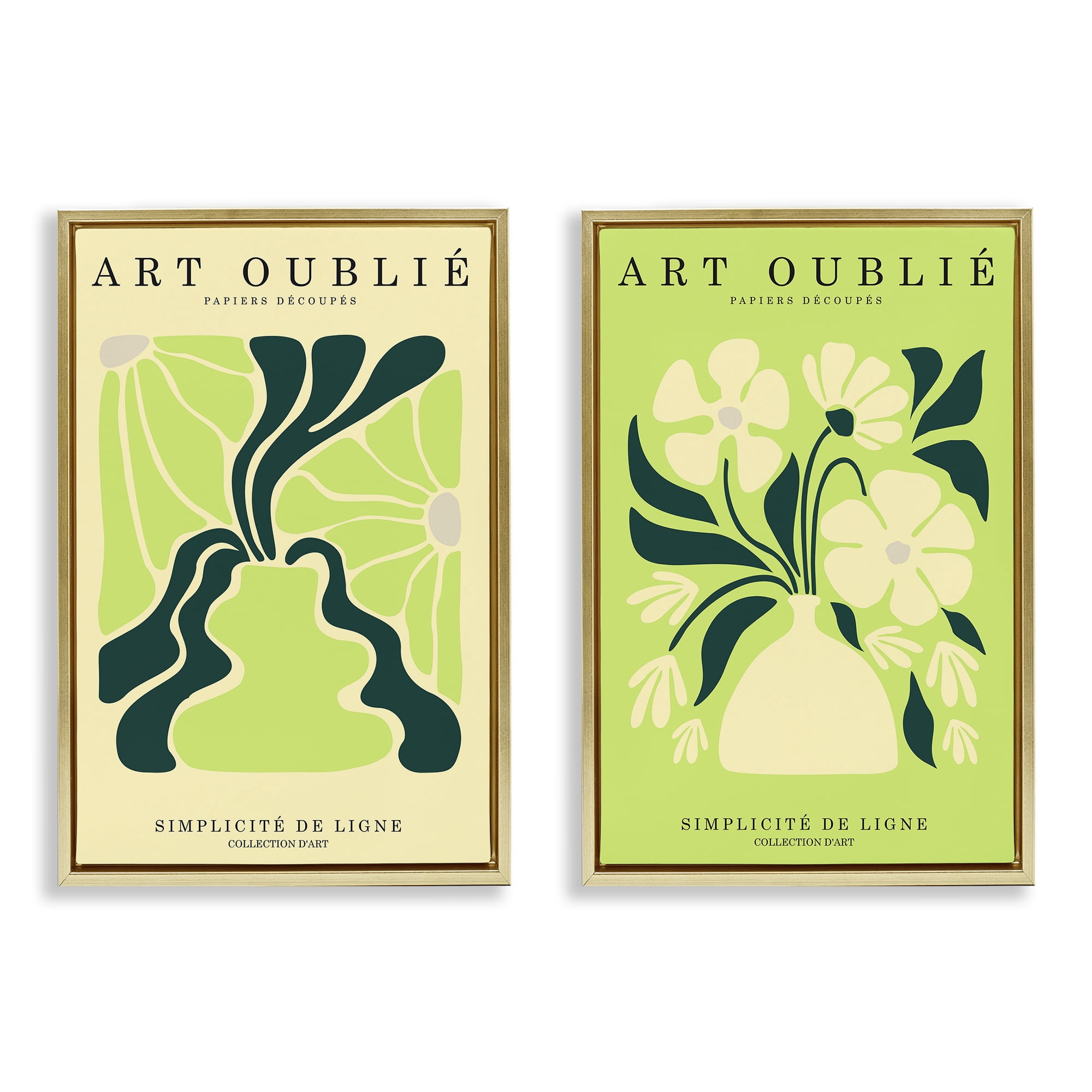 Stupell Industries Green French Museum Poster Text & Numbers Painting Gold Floater Framed Canvas Art Print Wall Art, 17 x 25, Set of 2
