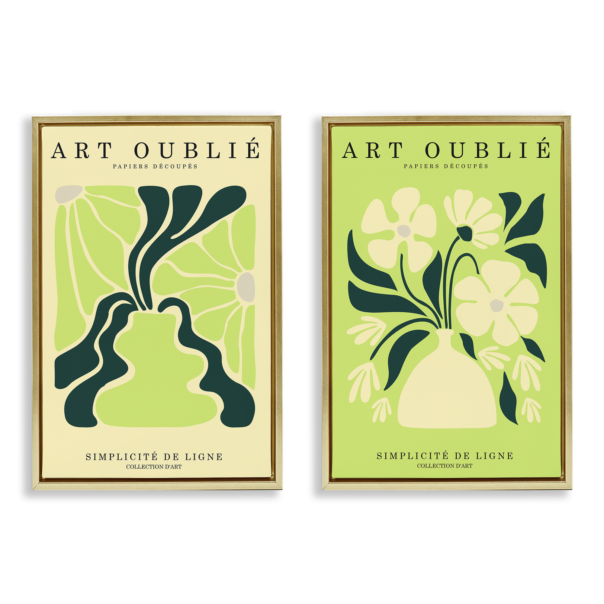 Stupell Industries Green French Museum Poster Text & Numbers Painting Gold Floater Framed Canvas Art Print Wall Art, 21 x 31, Set of 2