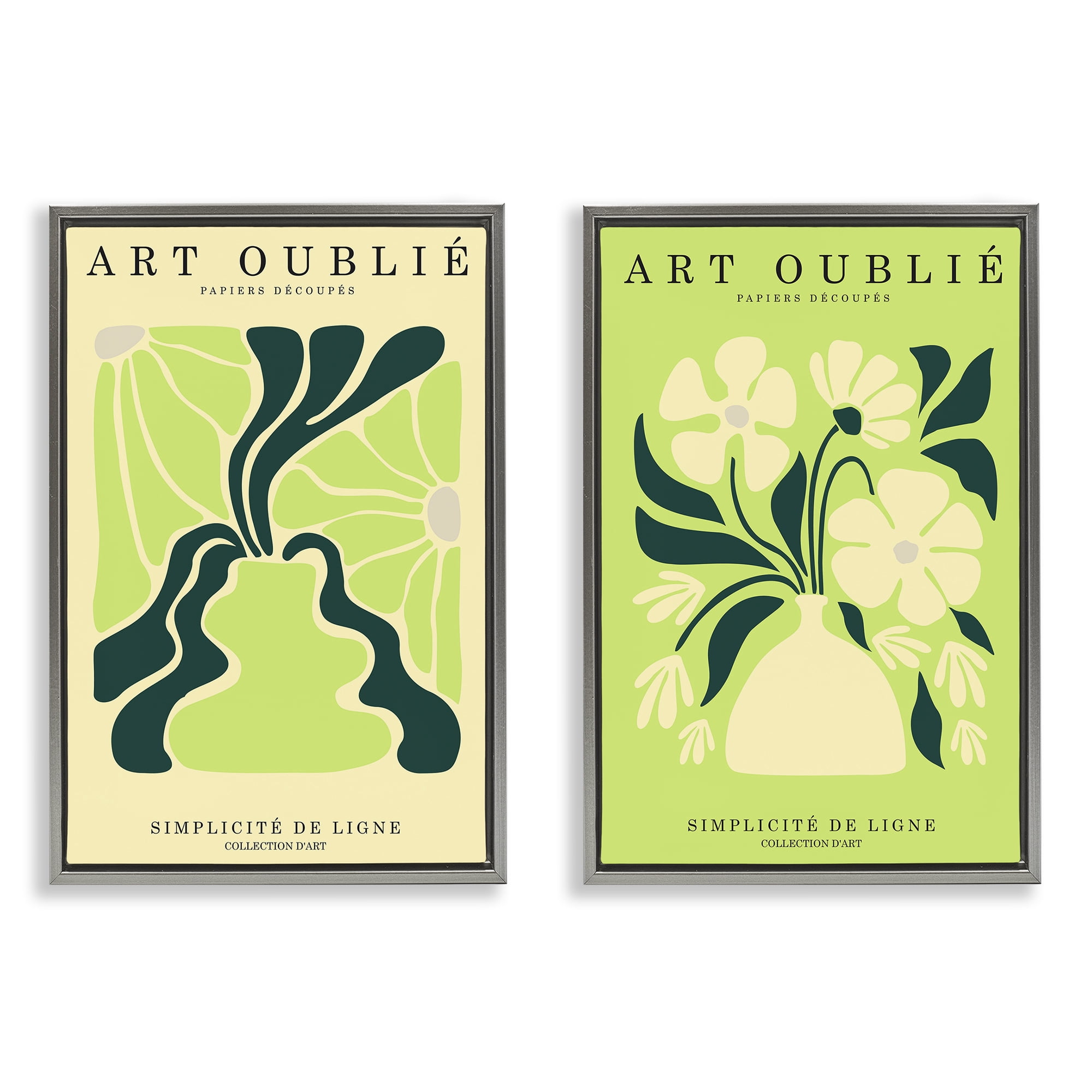 Stupell Industries Green French Museum Poster Text & Numbers Painting Gray Floater Framed Canvas Art Print Wall Art, 17 x 25, Set of 2