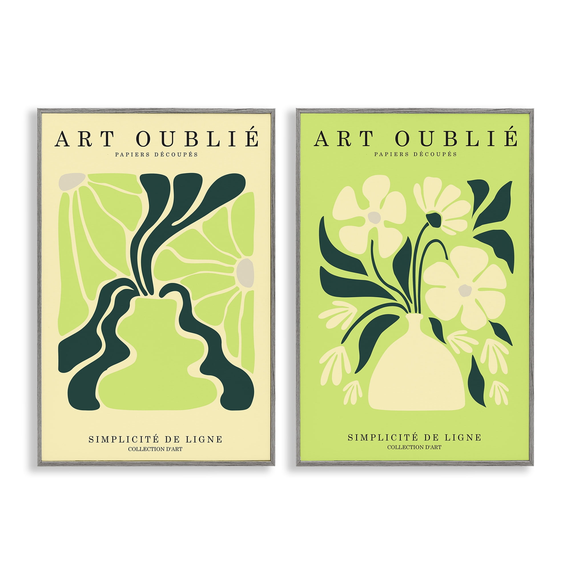 Stupell Industries Green French Museum Poster Text & Numbers Painting Gray Framed Art Print Wall Art, 20 x 30, Set of 2