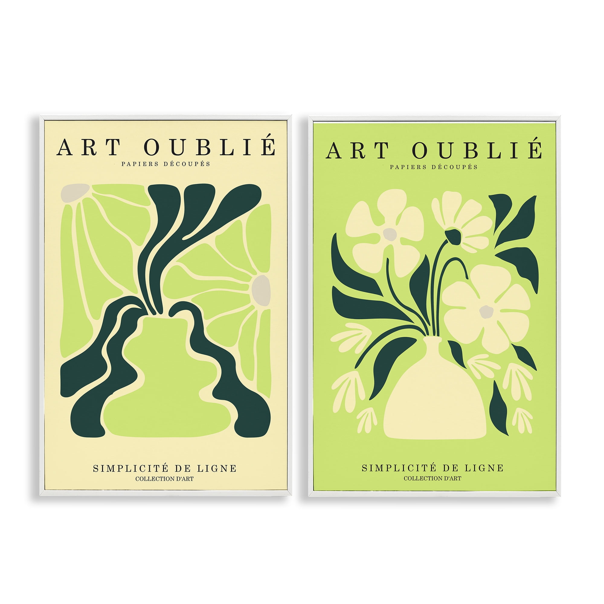 Stupell Industries Green French Museum Poster Text & Numbers Painting White Framed Art Print Wall Art, 12 x 18, Set of 2