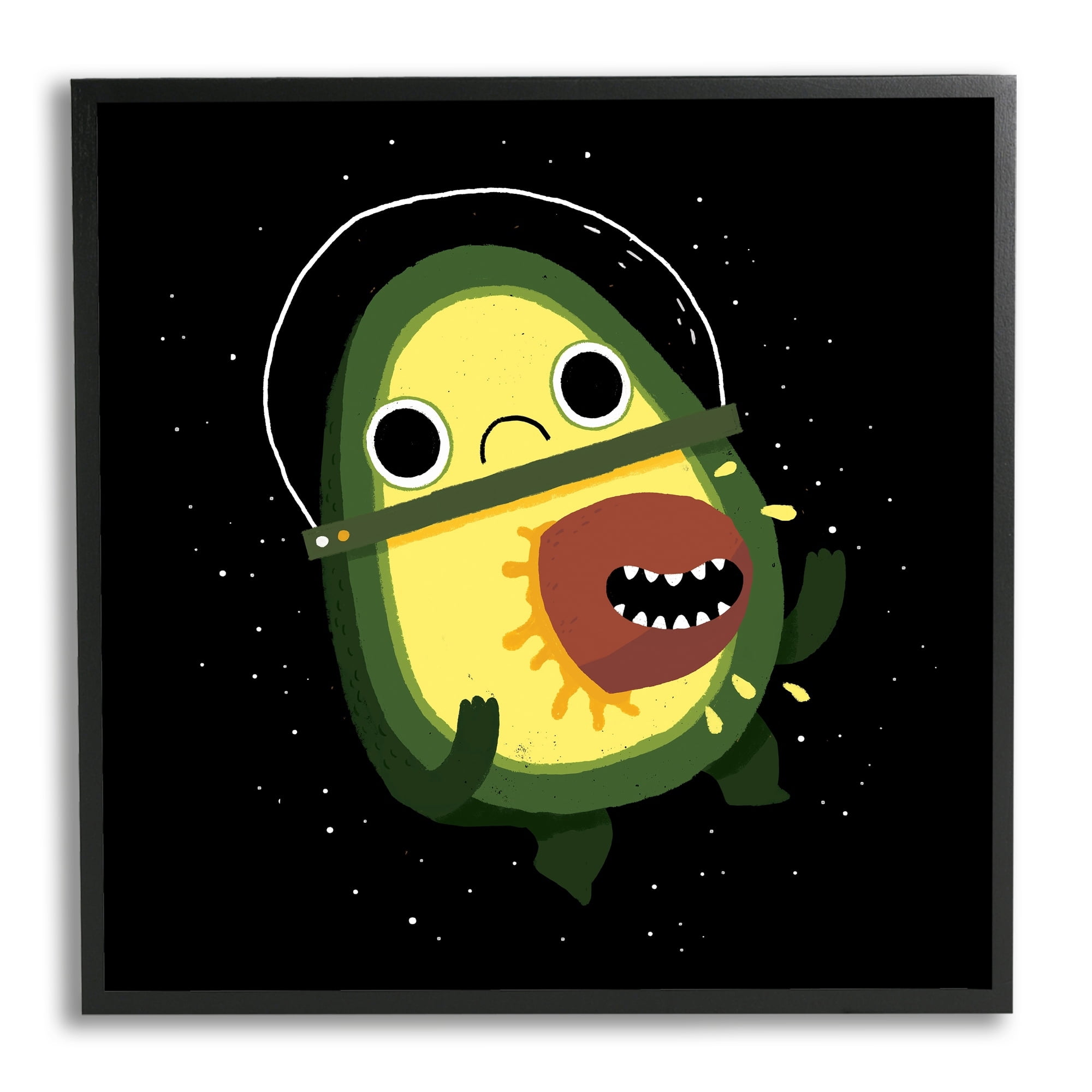 Stupell Industries Green Frowning Avocado Seed Outer Space Astronaut Framed Wall Art, 12 x 12, Design by Michael Buxton