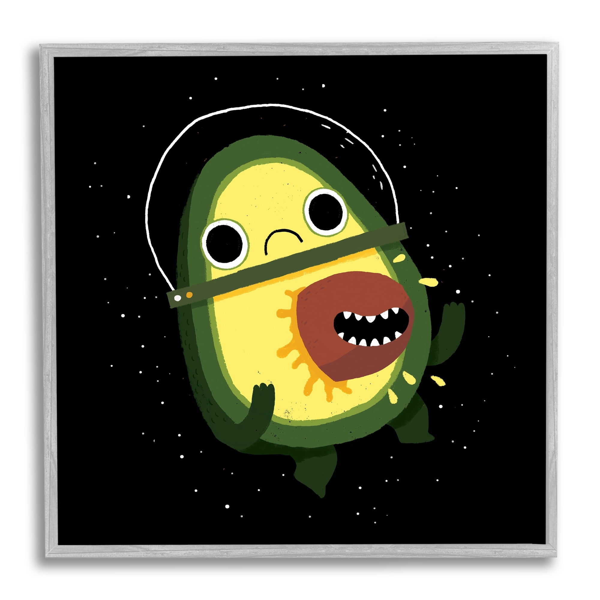 Stupell Industries Green Frowning Avocado Seed Outer Space Astronaut Framed Wall Art, 17 x 17, Design by Michael Buxton