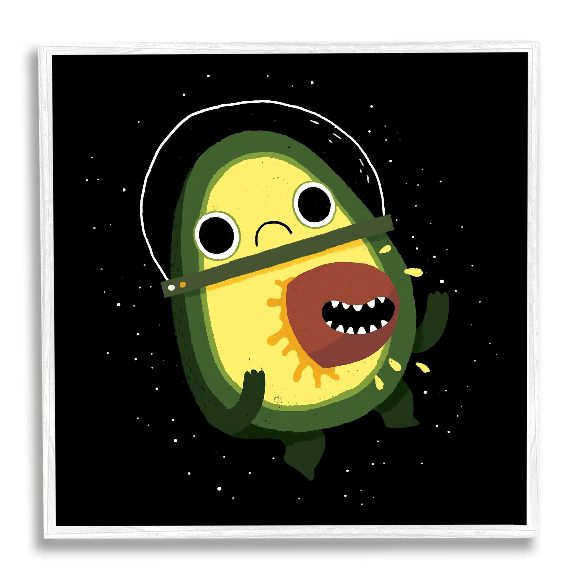Stupell Industries Green Frowning Avocado Seed Outer Space Astronaut Framed Wall Art, 24 x 24, Design by Michael Buxton