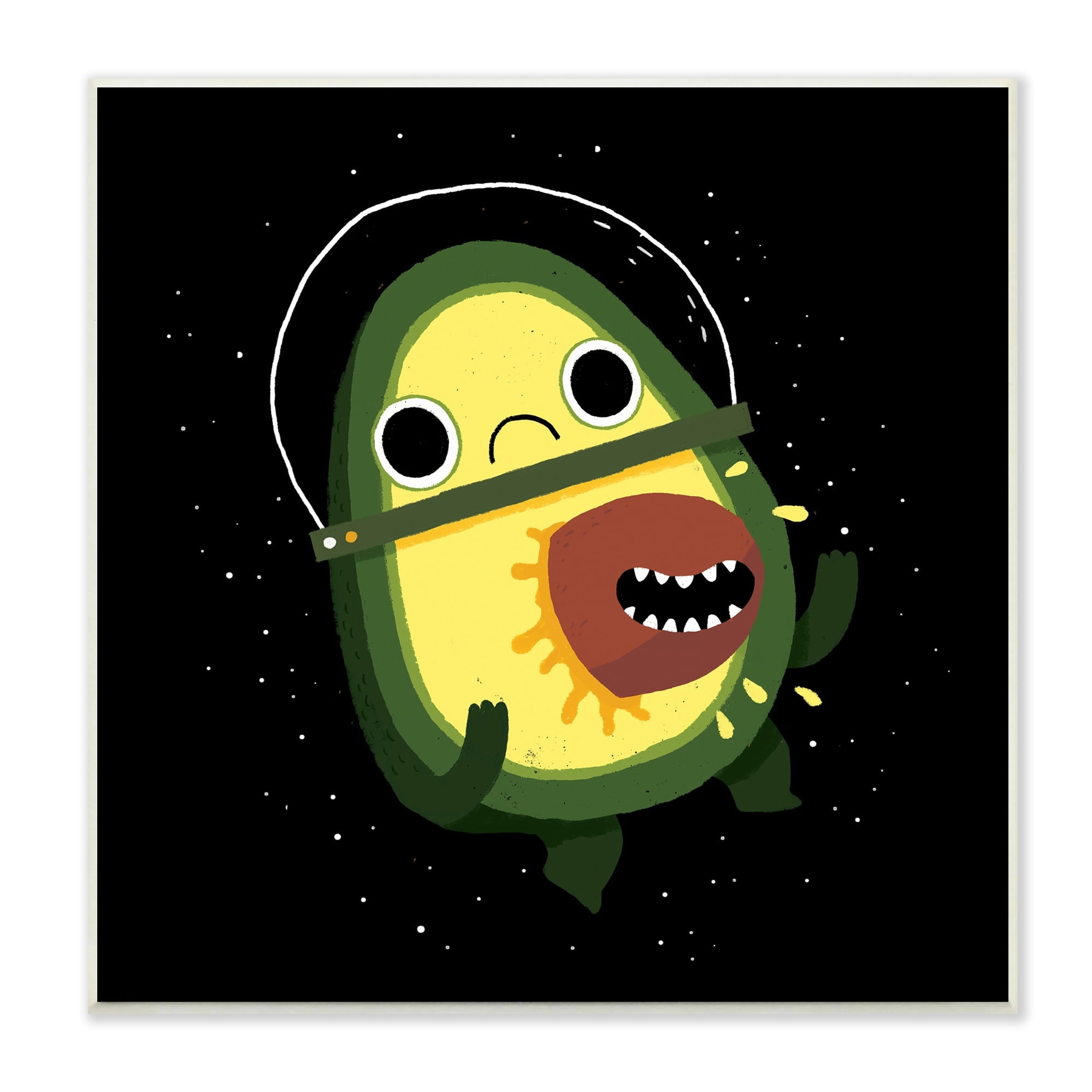 Stupell Industries Green Frowning Avocado Seed Outer Space Astronaut Wood Wall Art, 12 x 12, Design by Michael Buxton