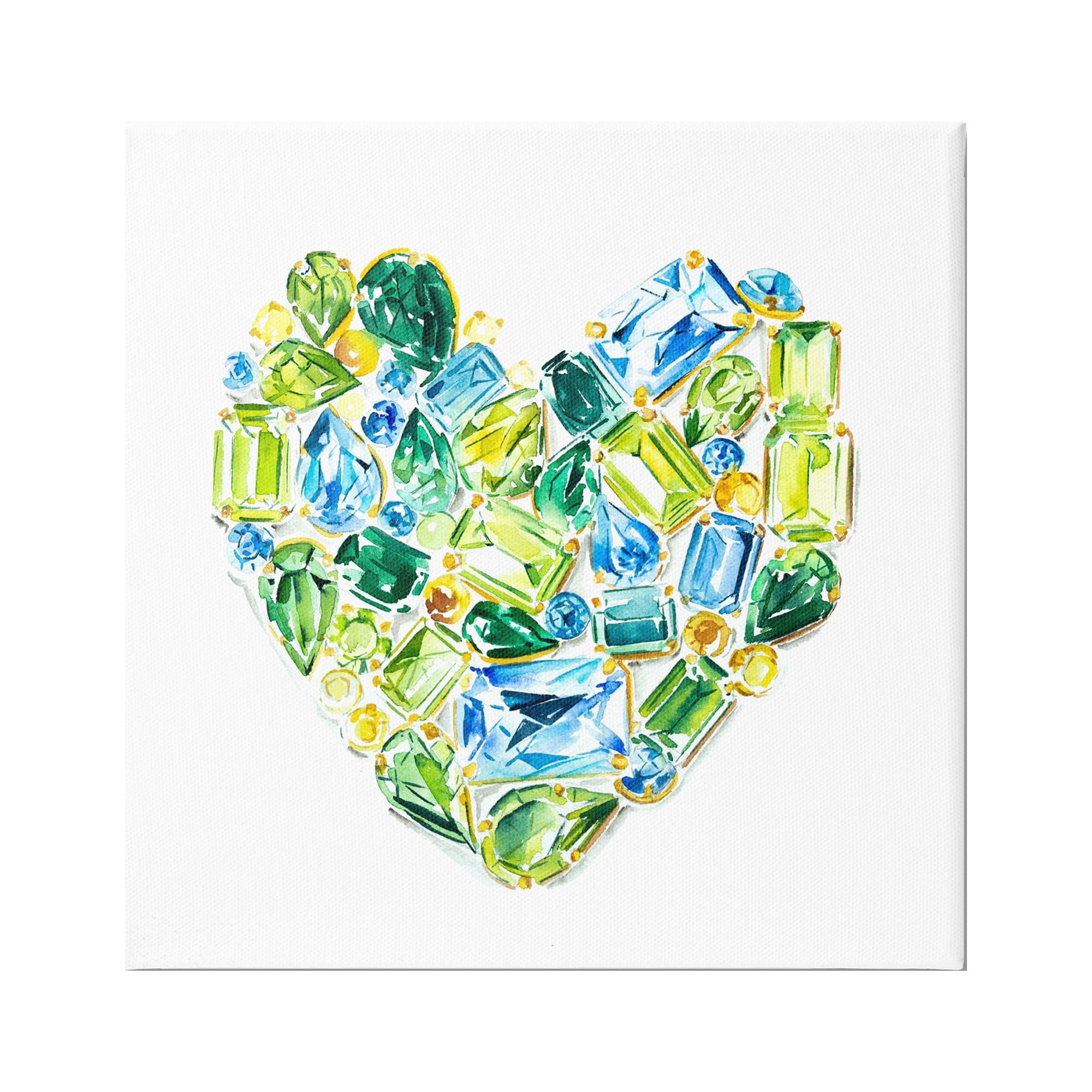 Stupell Industries Green Gemstones Heart Abstract Painting Gallery Wrapped Canvas Print Wall Art, 36 x 36