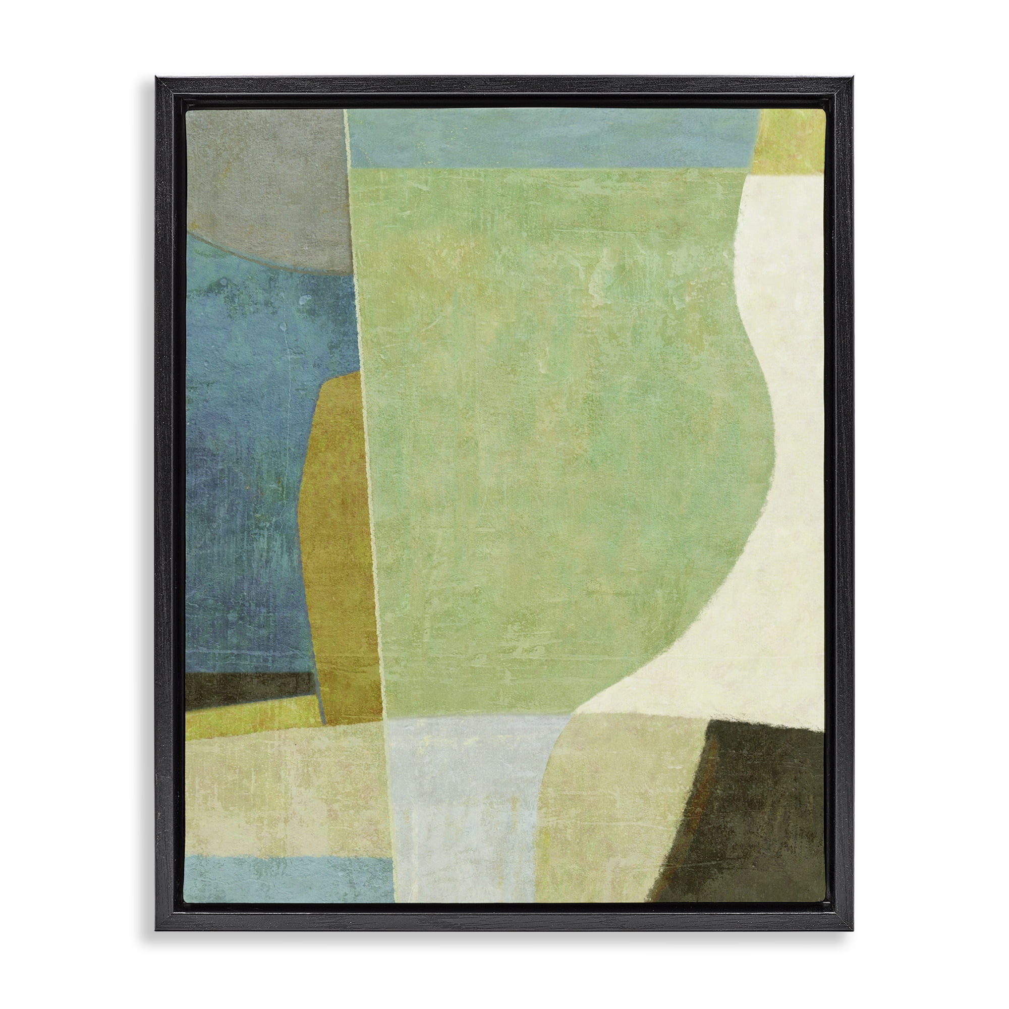 Stupell Industries Green Geometric Collage Abstract Painting Black Floater Framed Canvas Art Print Wall Art, 25 x 31