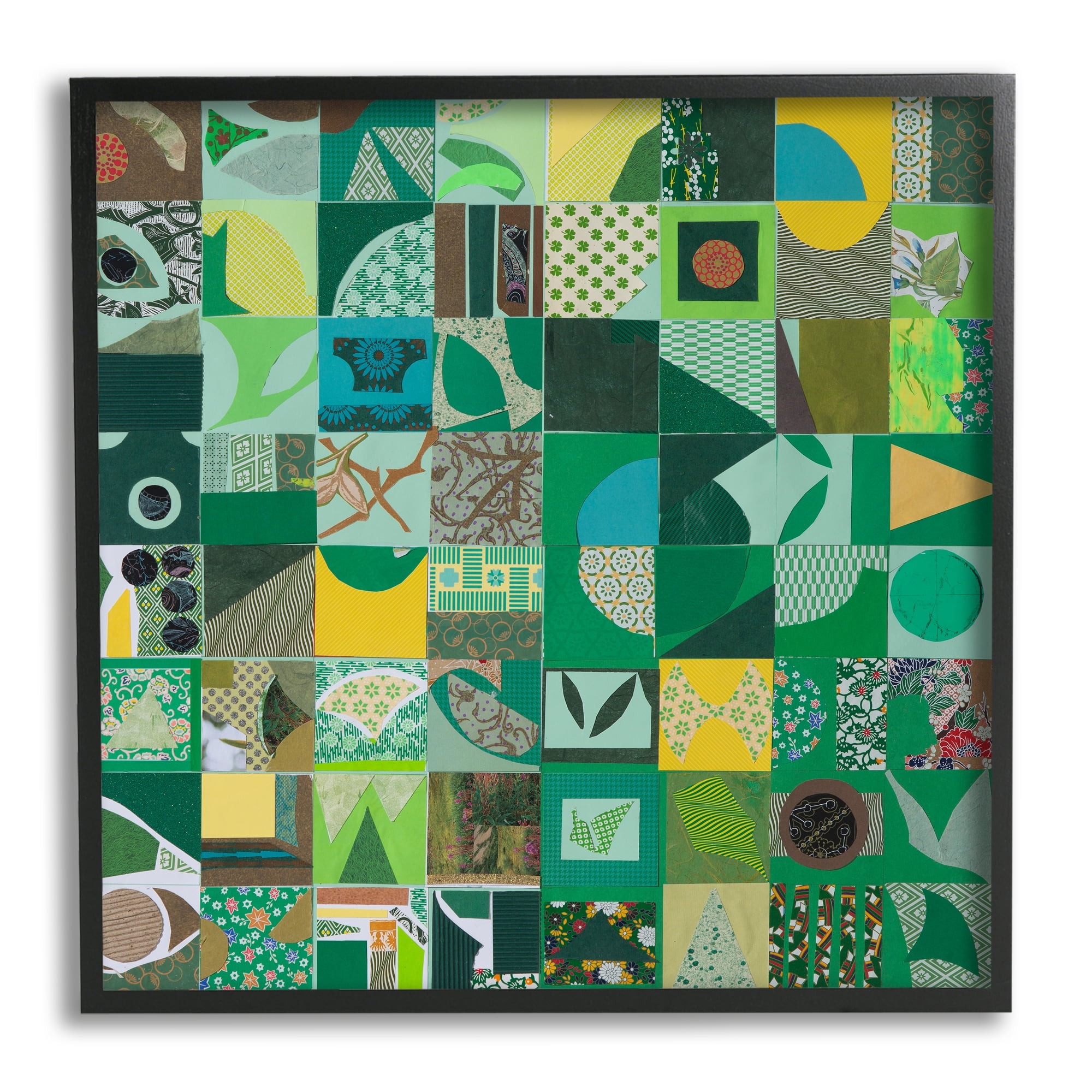 Stupell Industries Green Geometric Collage Abstract Painting Black Framed Art Print Wall Art, 24 x 24