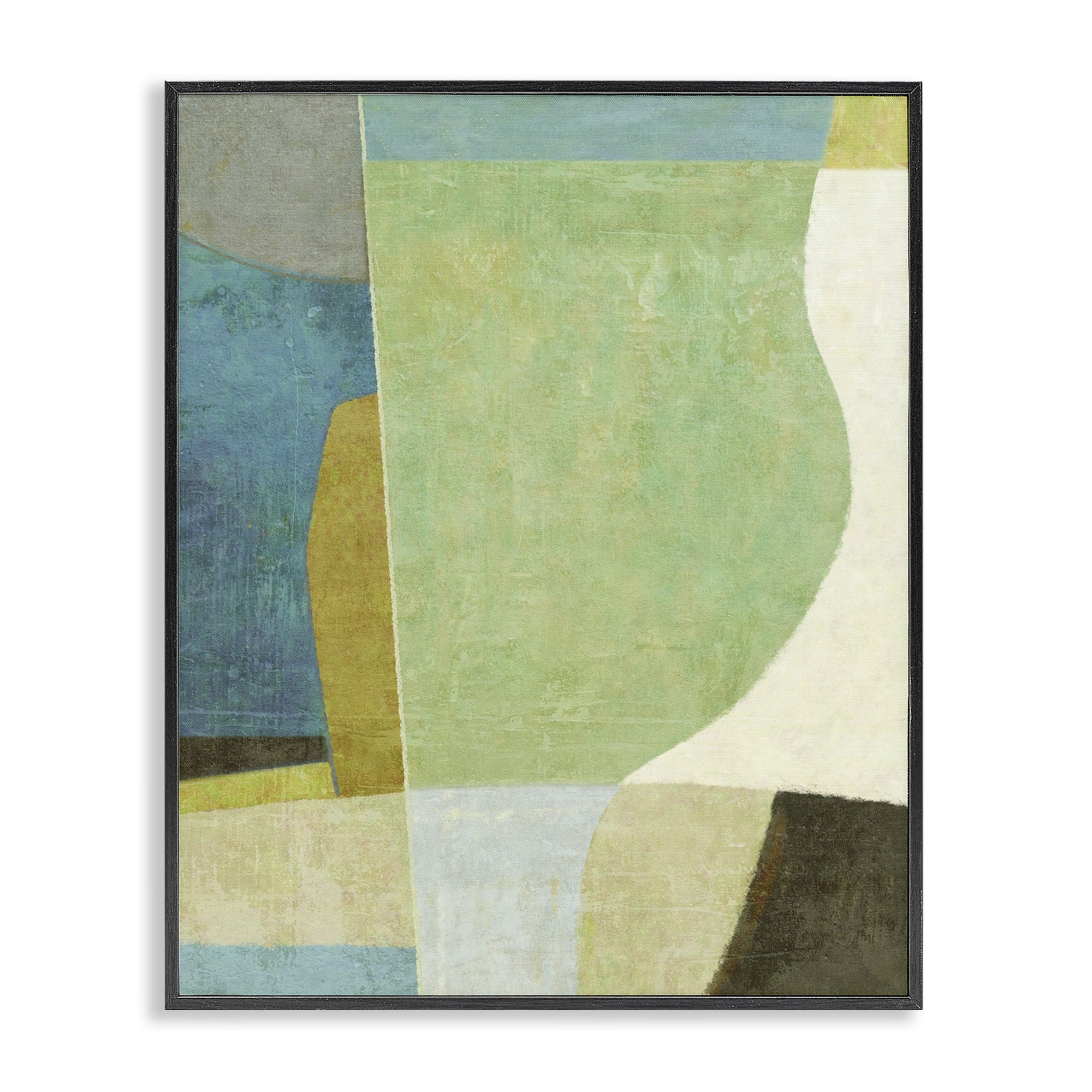 Stupell Industries Green Geometric Collage Abstract Painting Black Framed Art Print Wall Art, 24 x 30