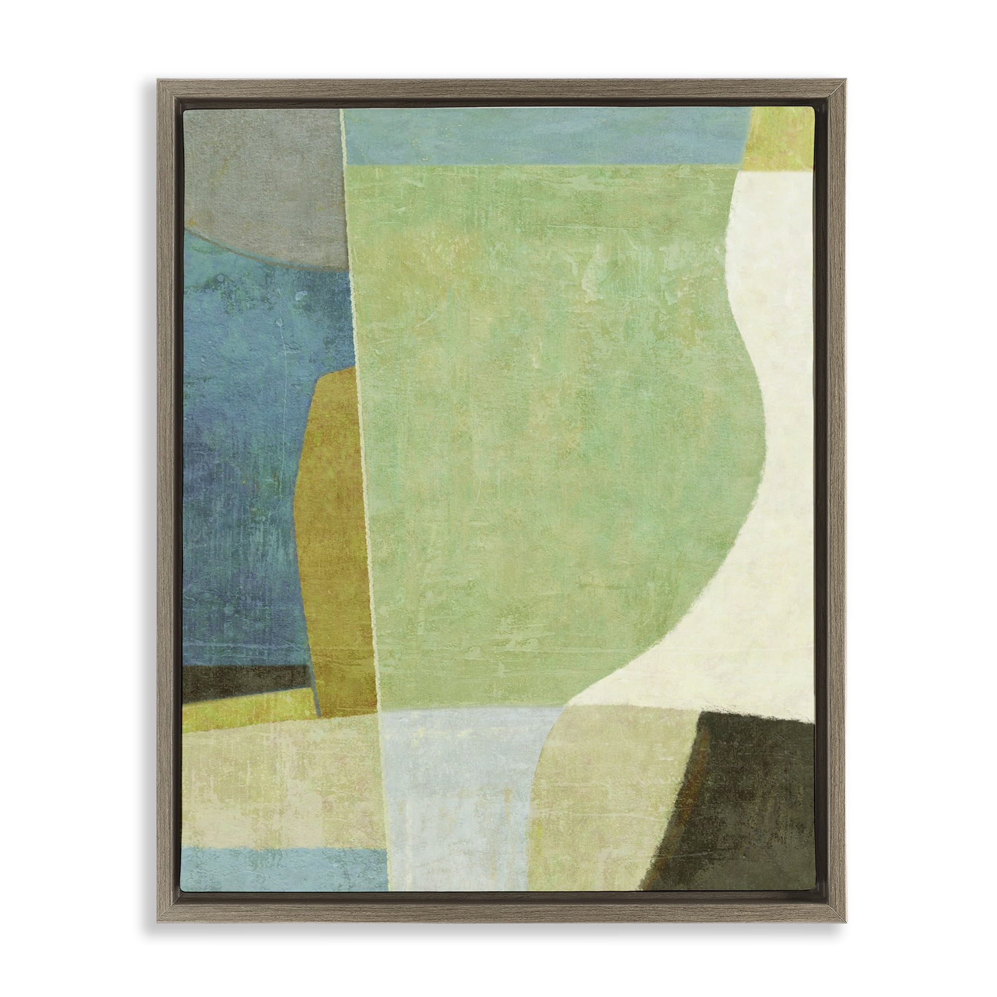 Stupell Industries Green Geometric Collage Abstract Painting Brown Floater Framed Canvas Art Print Wall Art, 25 x 31