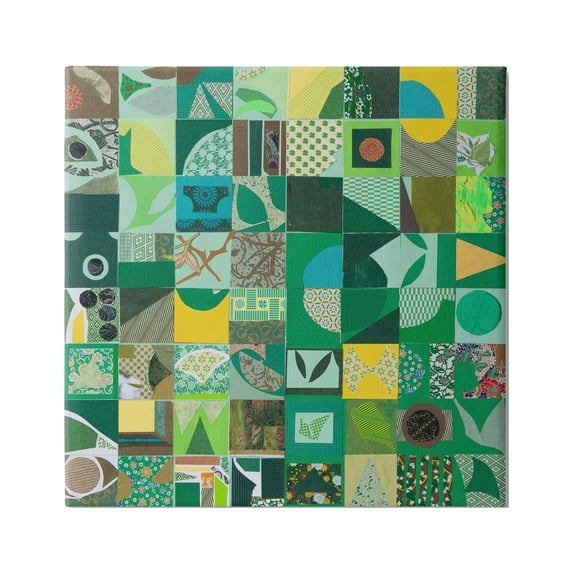 Stupell Industries Green Geometric Collage Abstract Painting Gallery Wrapped Canvas Art Print Wall Art, 30 x 30