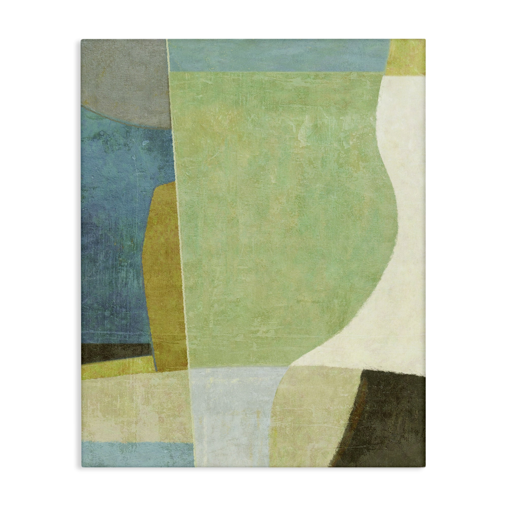Stupell Industries Green Geometric Collage Abstract Painting Gallery Wrapped Canvas Art Print Wall Art, 36 x 48
