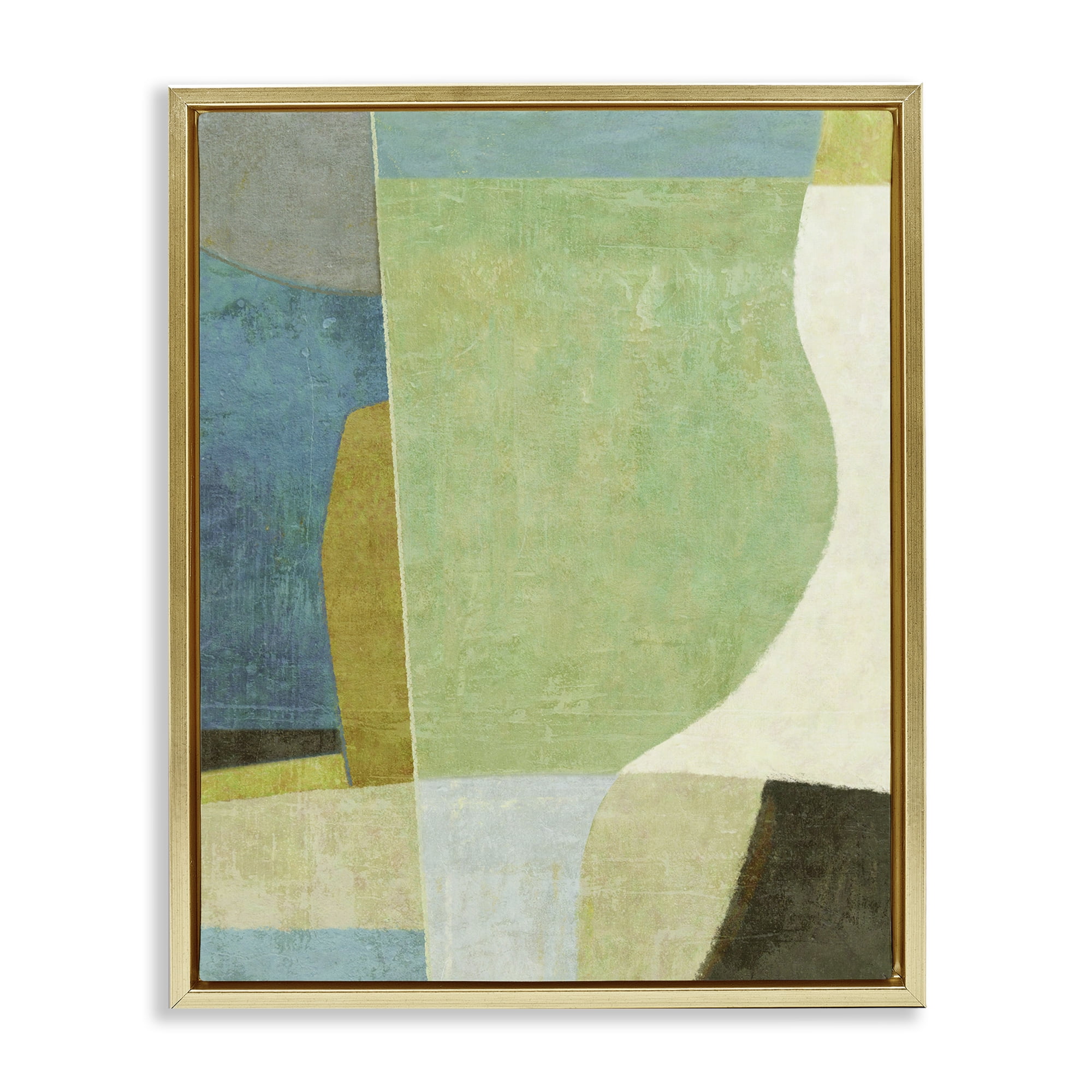 Stupell Industries Green Geometric Collage Abstract Painting Gold Floater Framed Canvas Art Print Wall Art, 17 x 21