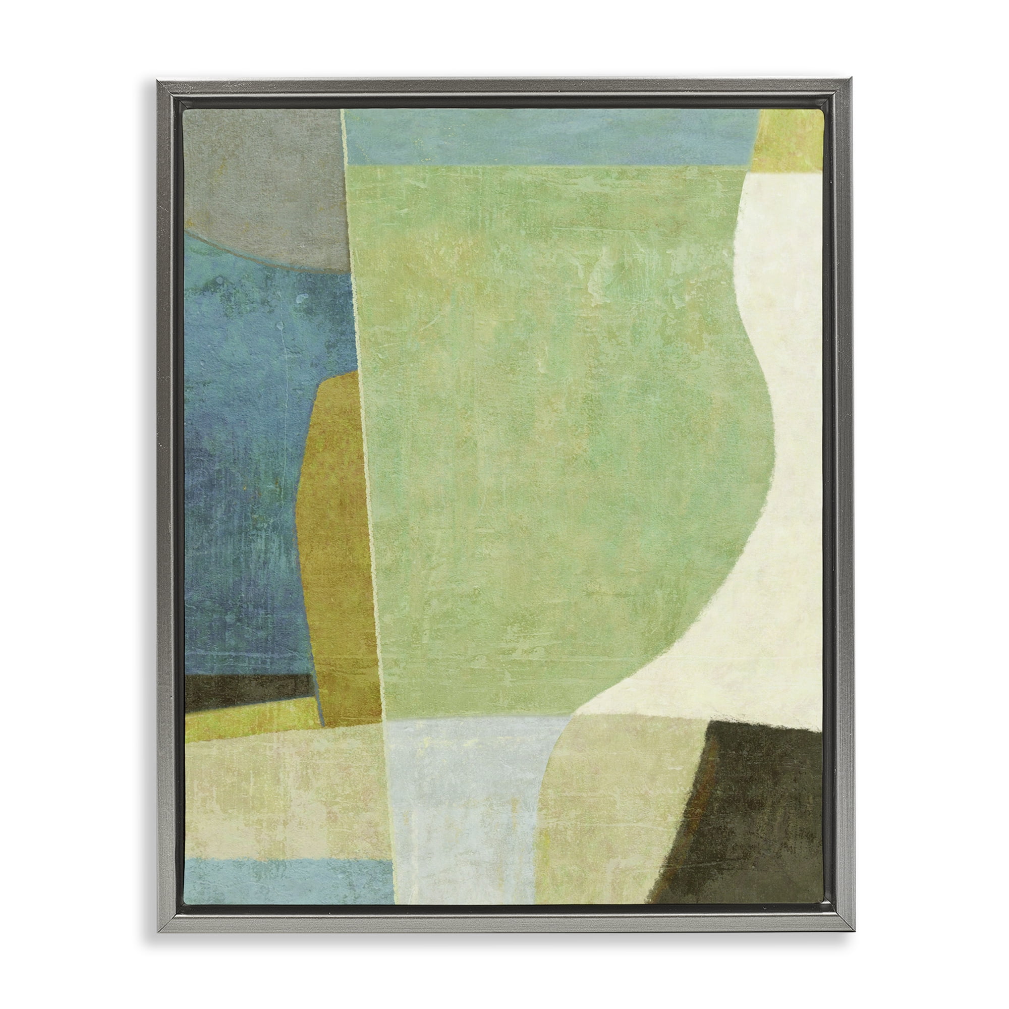 Stupell Industries Green Geometric Collage Abstract Painting Gray Floater Framed Canvas Art Print Wall Art, 25 x 31