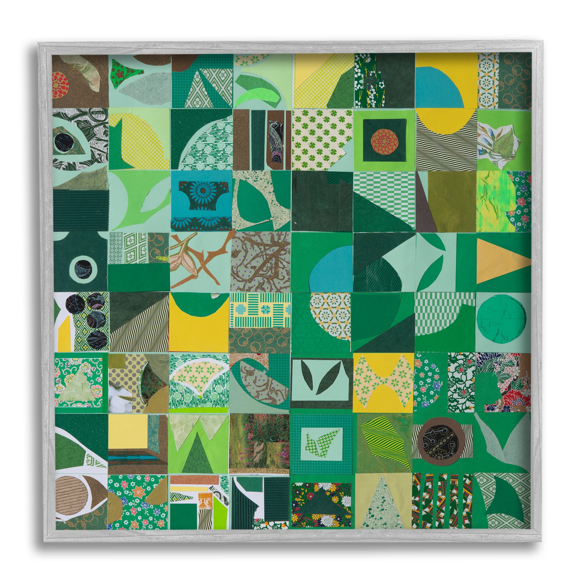 Stupell Industries Green Geometric Collage Abstract Painting Gray Framed Art Print Wall Art, 24 x 24