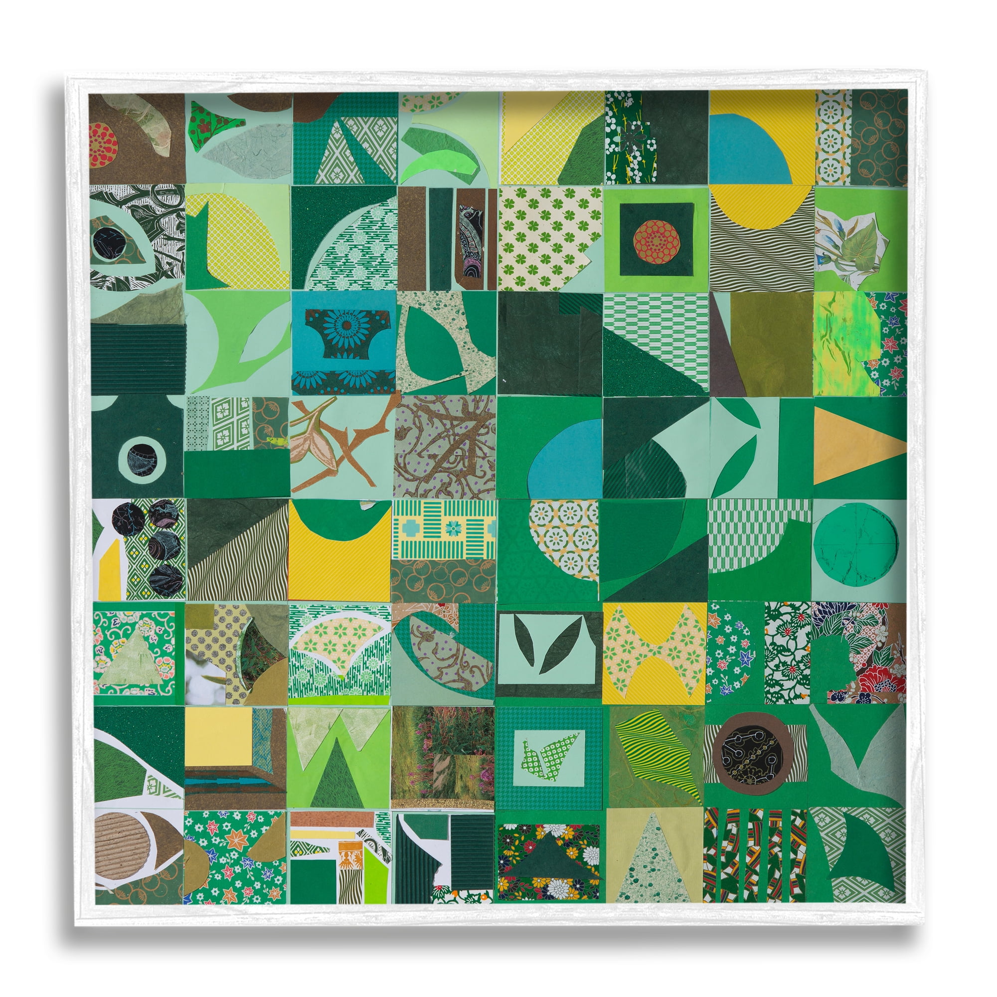Stupell Industries Green Geometric Collage Abstract Painting White Framed Art Print Wall Art, 24 x 24