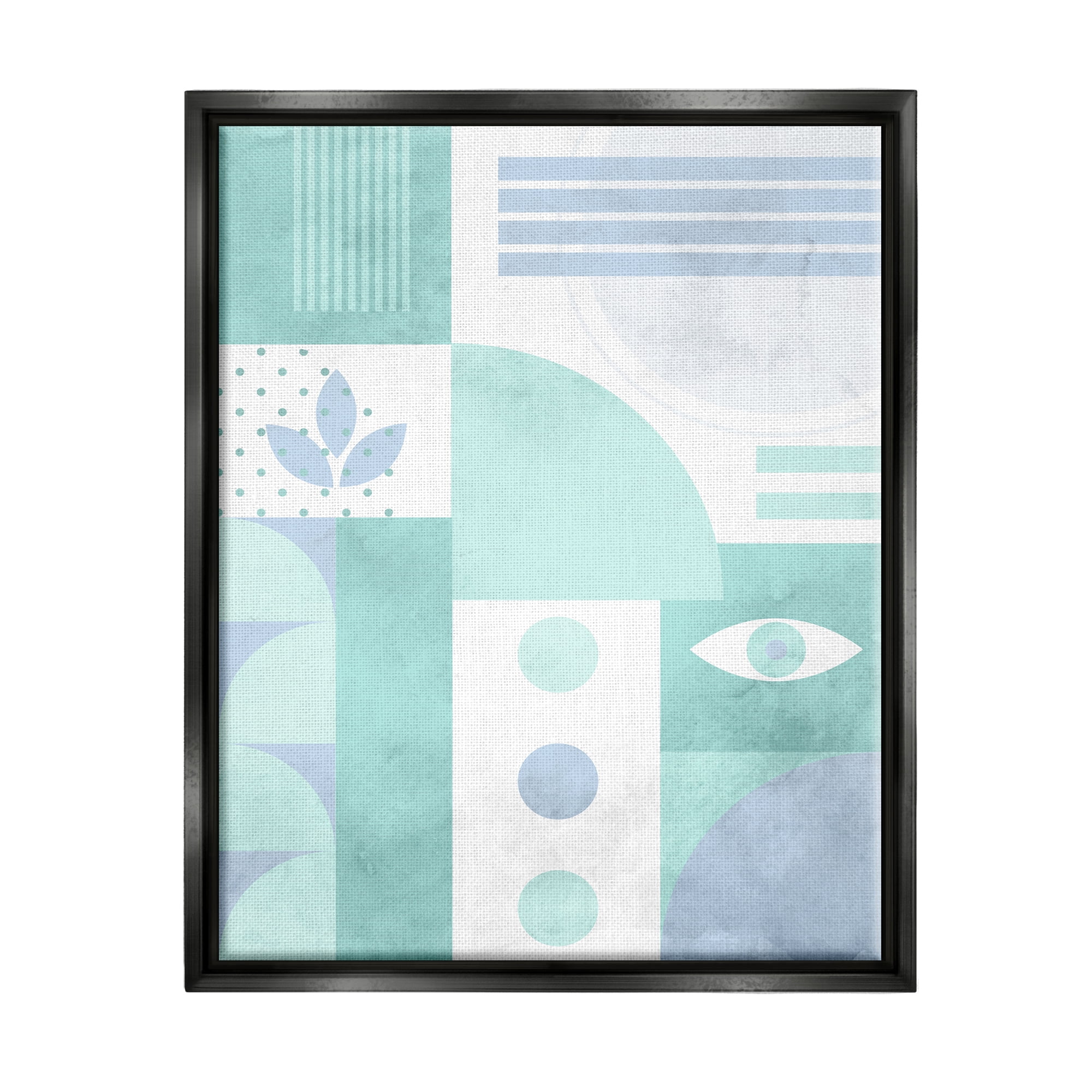 Stupell Industries Green Geometric Pattern Abstract Painting Black Floater Framed Art Print Wall Art, 25 x 31