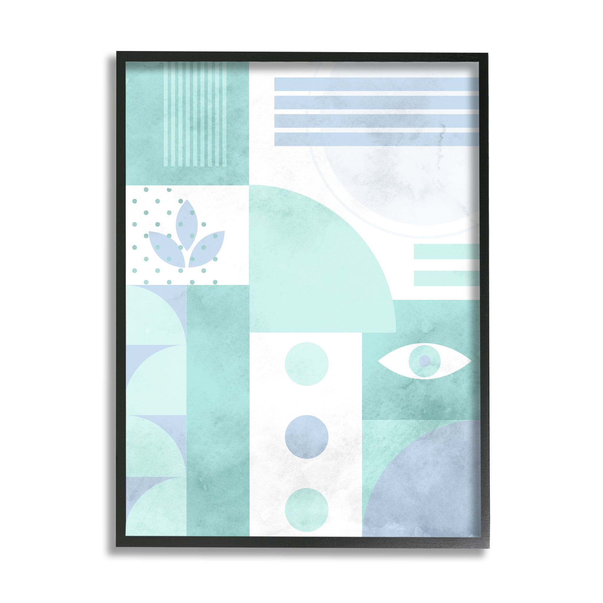 Stupell Industries Green Geometric Pattern Abstract Painting Black Framed Art Print Wall Art, 24 x 30