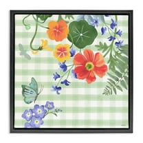 Stupell Industries Green Gingham & Poppies Botanical & Floral Painting Black Floater Framed Canvas Art Print Wall Art, 18 x 18