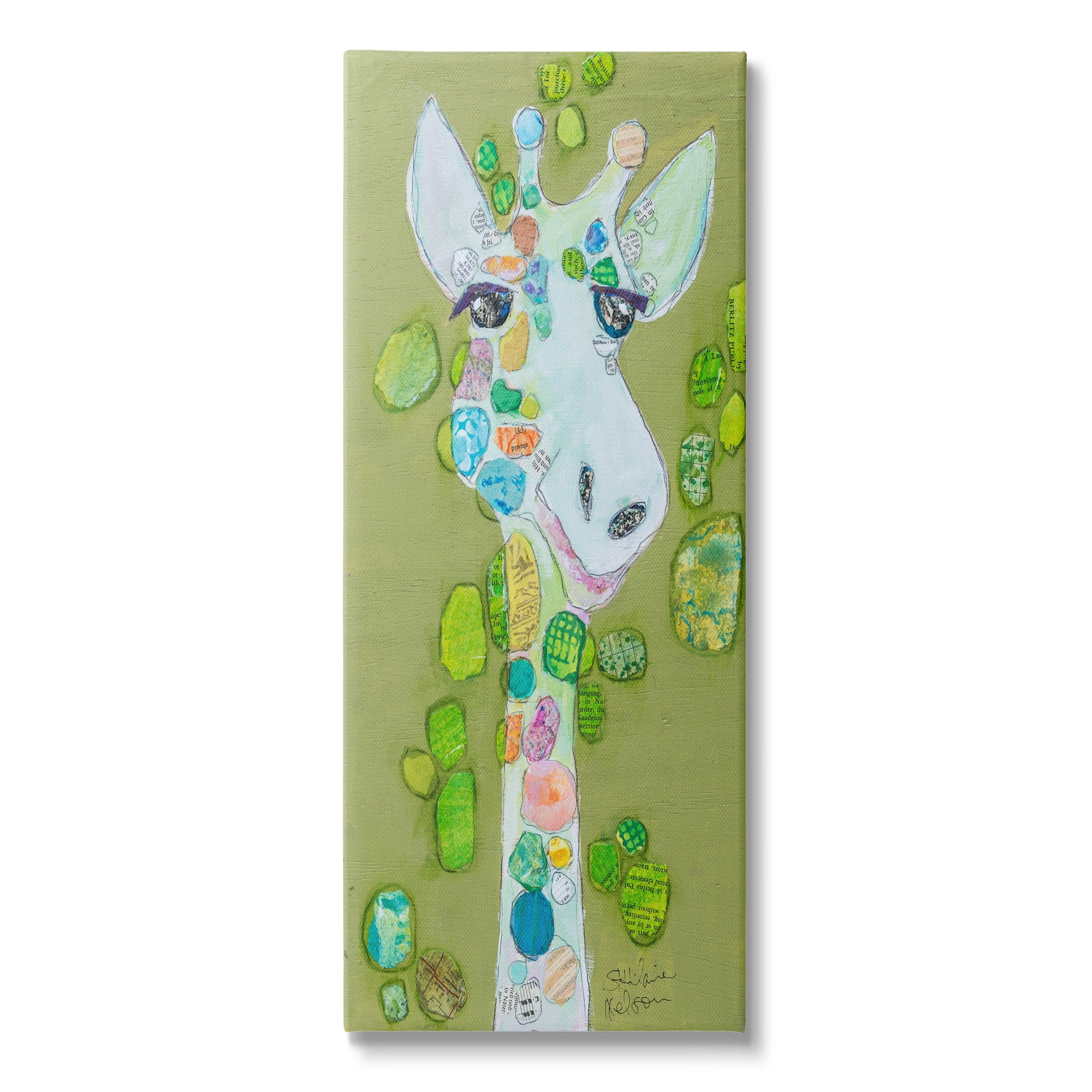 Stupell Industries Green Giraffe Collage Animals & Insects Painting Gallery Wrapped Canvas Art Print Wall Art, 10 x 24