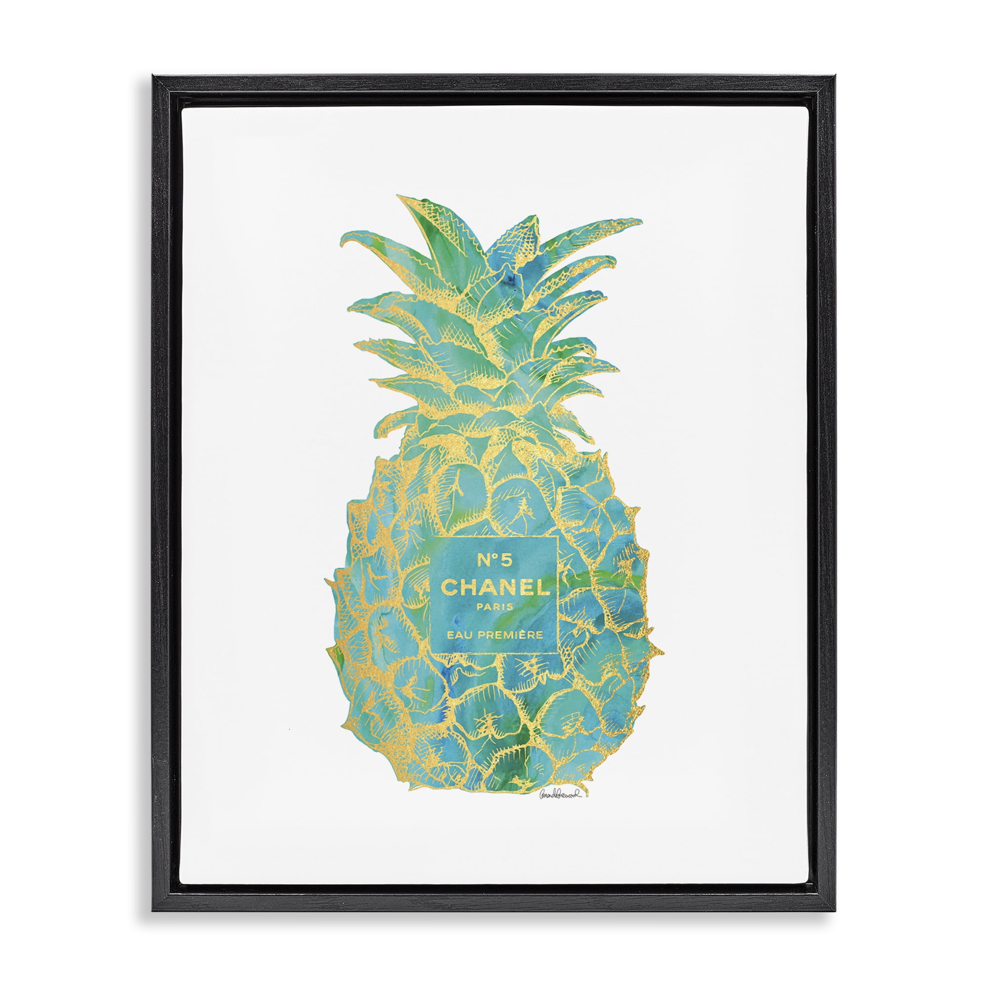 Stupell Industries Green Glam Brand Pineapple Food & Beverage Painting Black Floater Framed Canvas Art Print Wall Art, 25 x 31