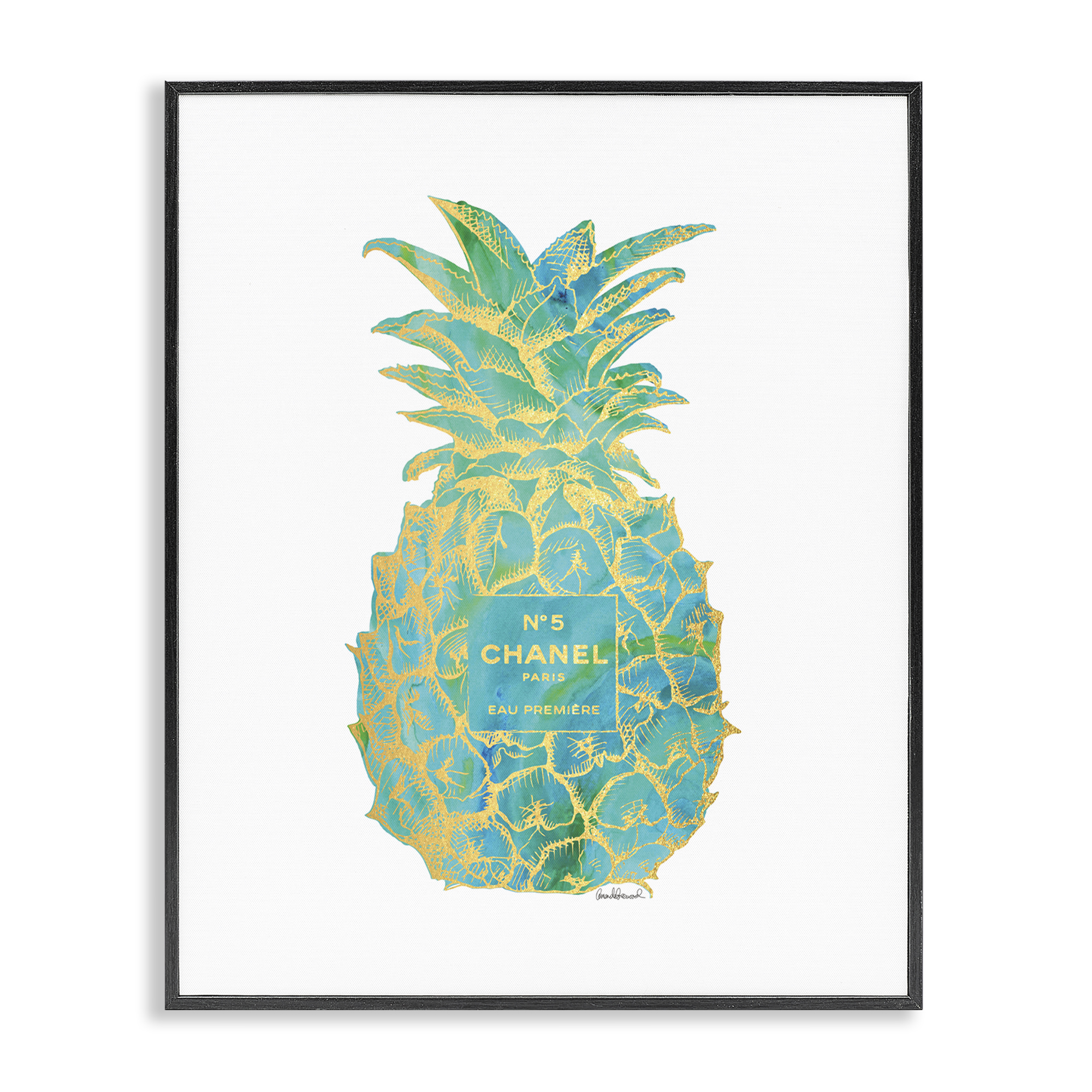 Stupell Industries Green Glam Brand Pineapple Food & Beverage Painting Black Framed Art Print Wall Art, 11 x 14