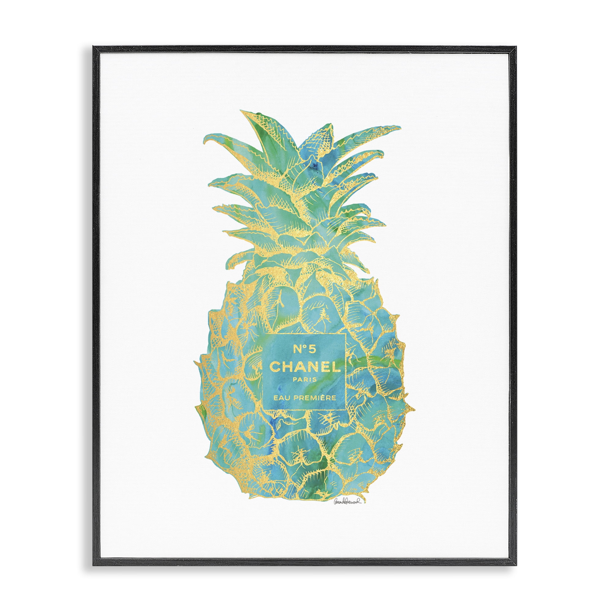 Stupell Industries Green Glam Brand Pineapple Food & Beverage Painting Black Framed Art Print Wall Art, 16 x 20