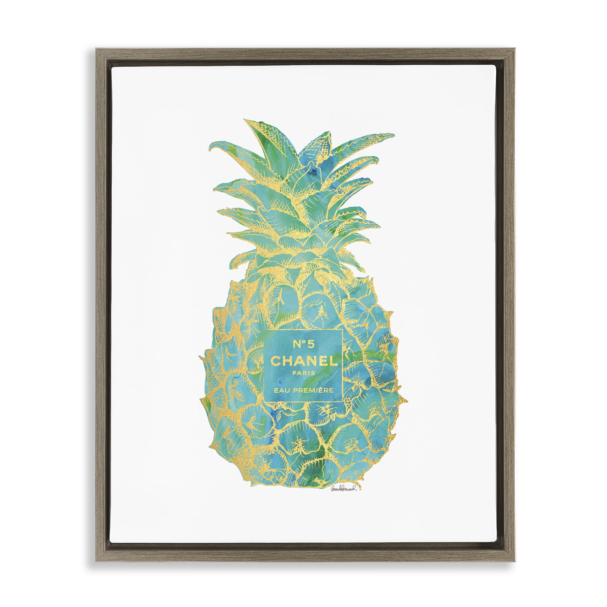 Stupell Industries Green Glam Brand Pineapple Food & Beverage Painting Brown Floater Framed Canvas Art Print Wall Art, 17 x 21