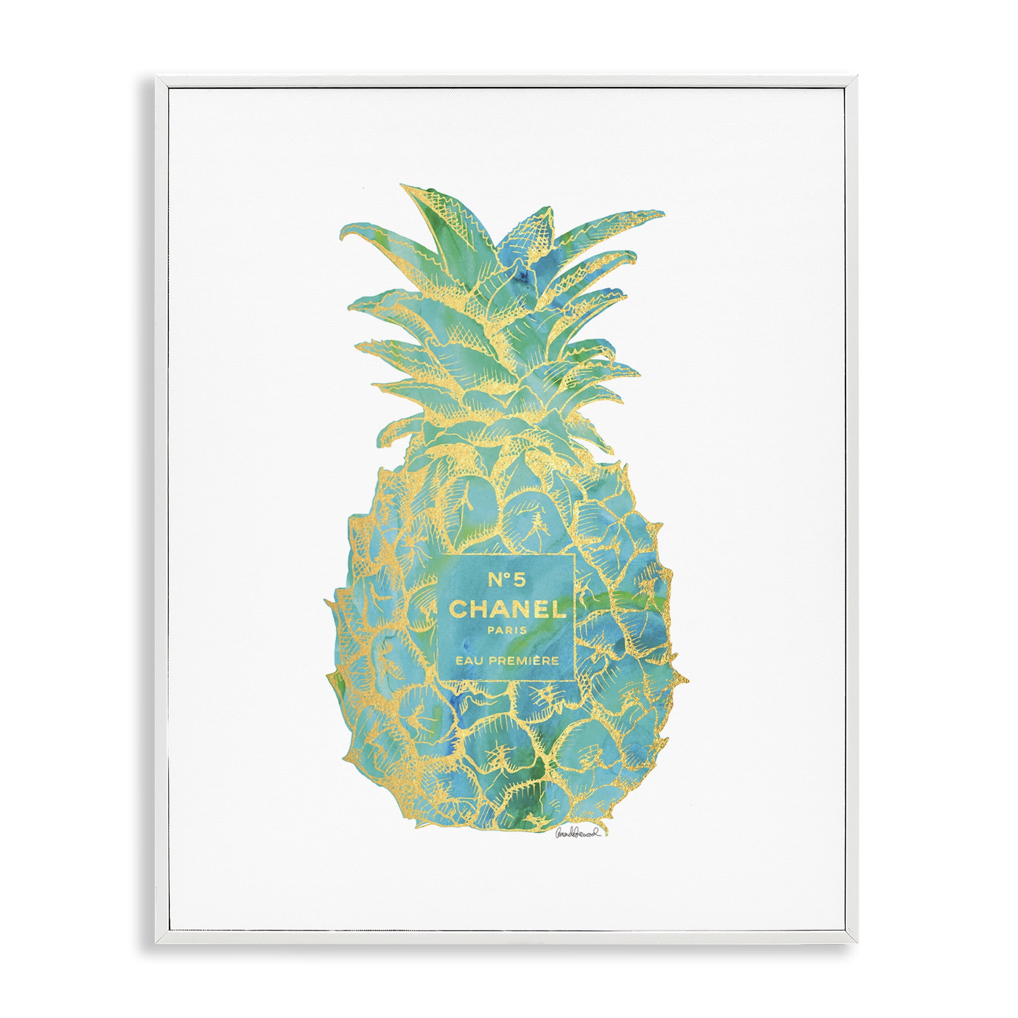 Stupell Industries Green Glam Brand Pineapple Food & Beverage Painting White Framed Art Print Wall Art, 11 x 14