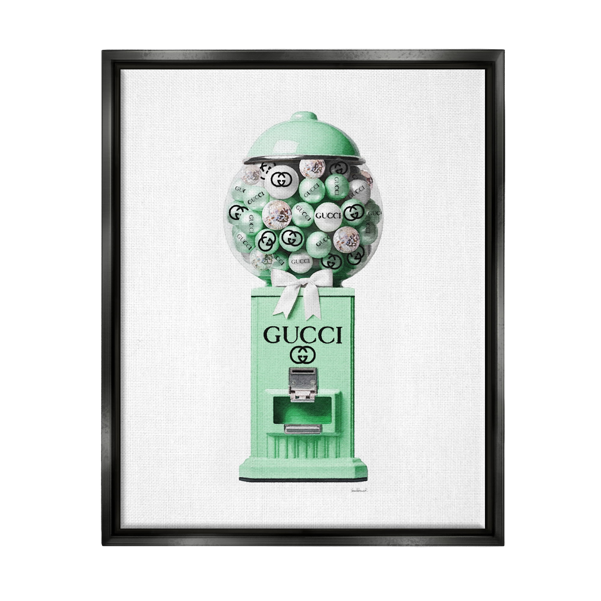 Stupell Industries Green Glam Gumball Machine Beauty & Fashion Painting Black Floater Framed Canvas Art Print Wall Art, 17 x 21
