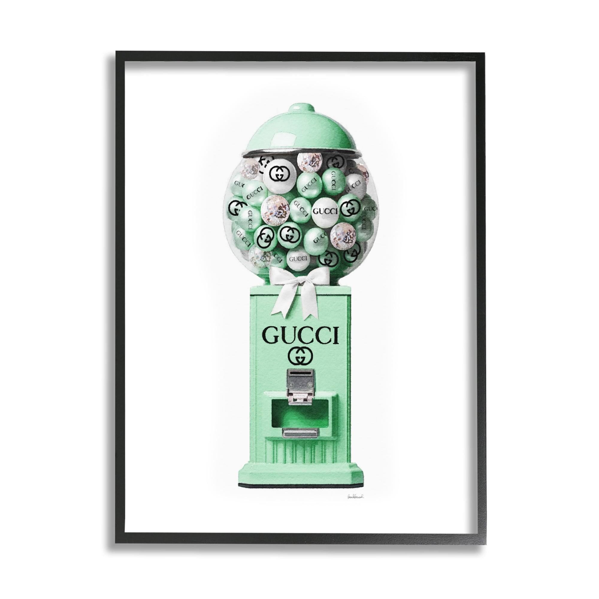 Stupell Industries Green Glam Gumball Machine Beauty & Fashion Painting Black Framed Art Print Wall Art, 11 x 14
