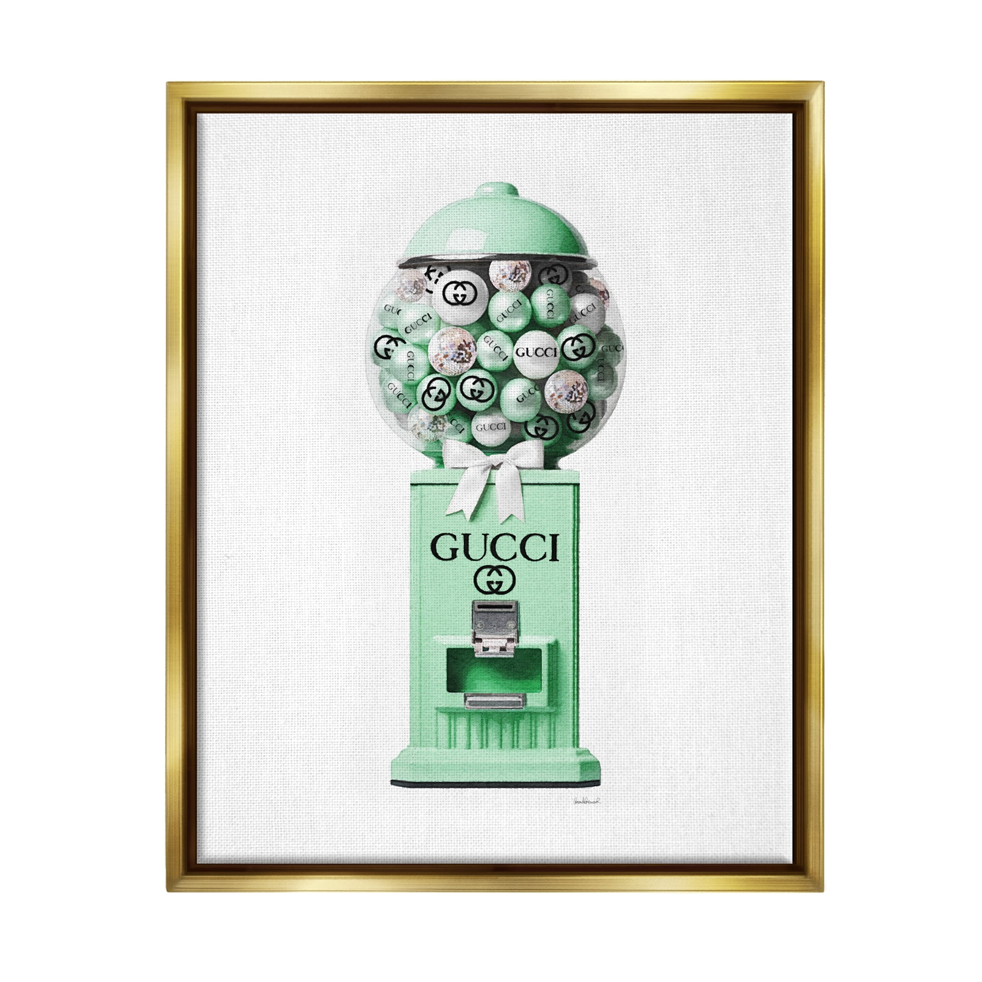 Stupell Industries Green Glam Gumball Machine Beauty & Fashion Painting Gold Floater Framed Canvas Art Print Wall Art, 25 x 31