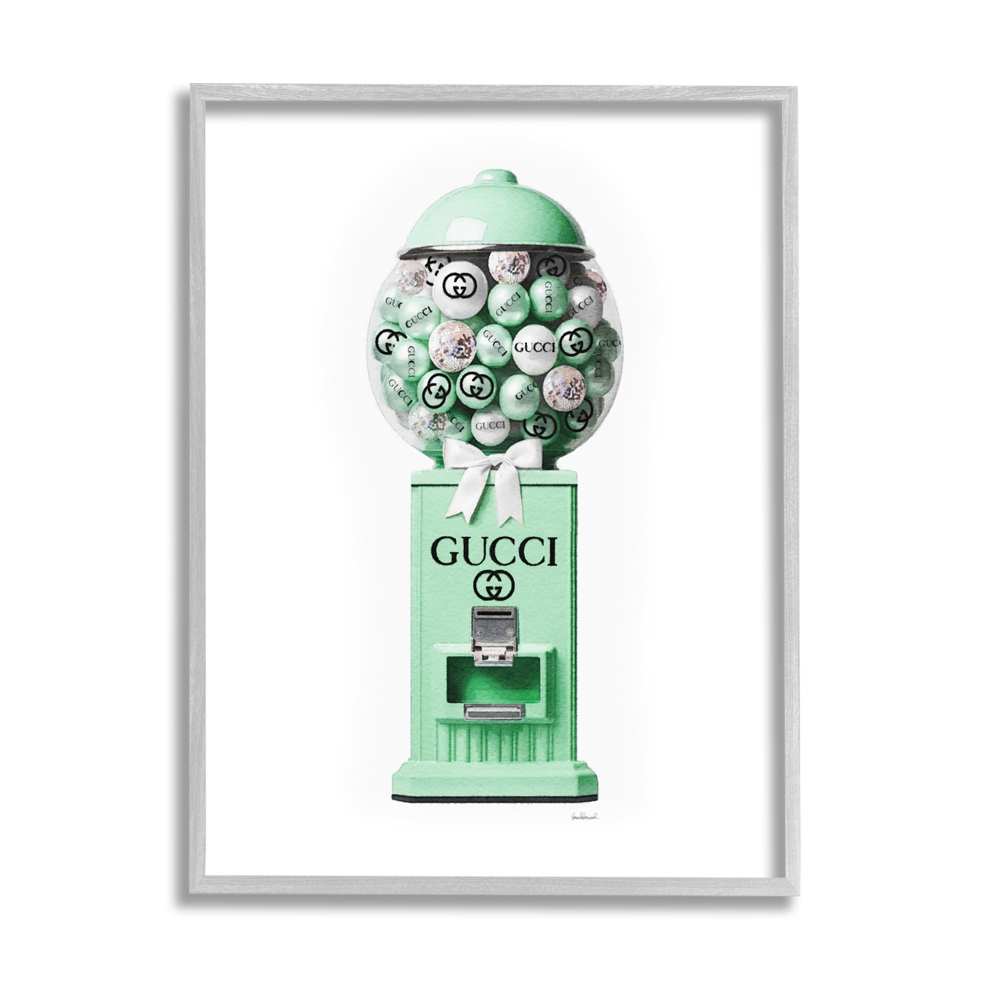 Stupell Industries Green Glam Gumball Machine Beauty & Fashion Painting Gray Framed Art Print Wall Art, 11 x 14