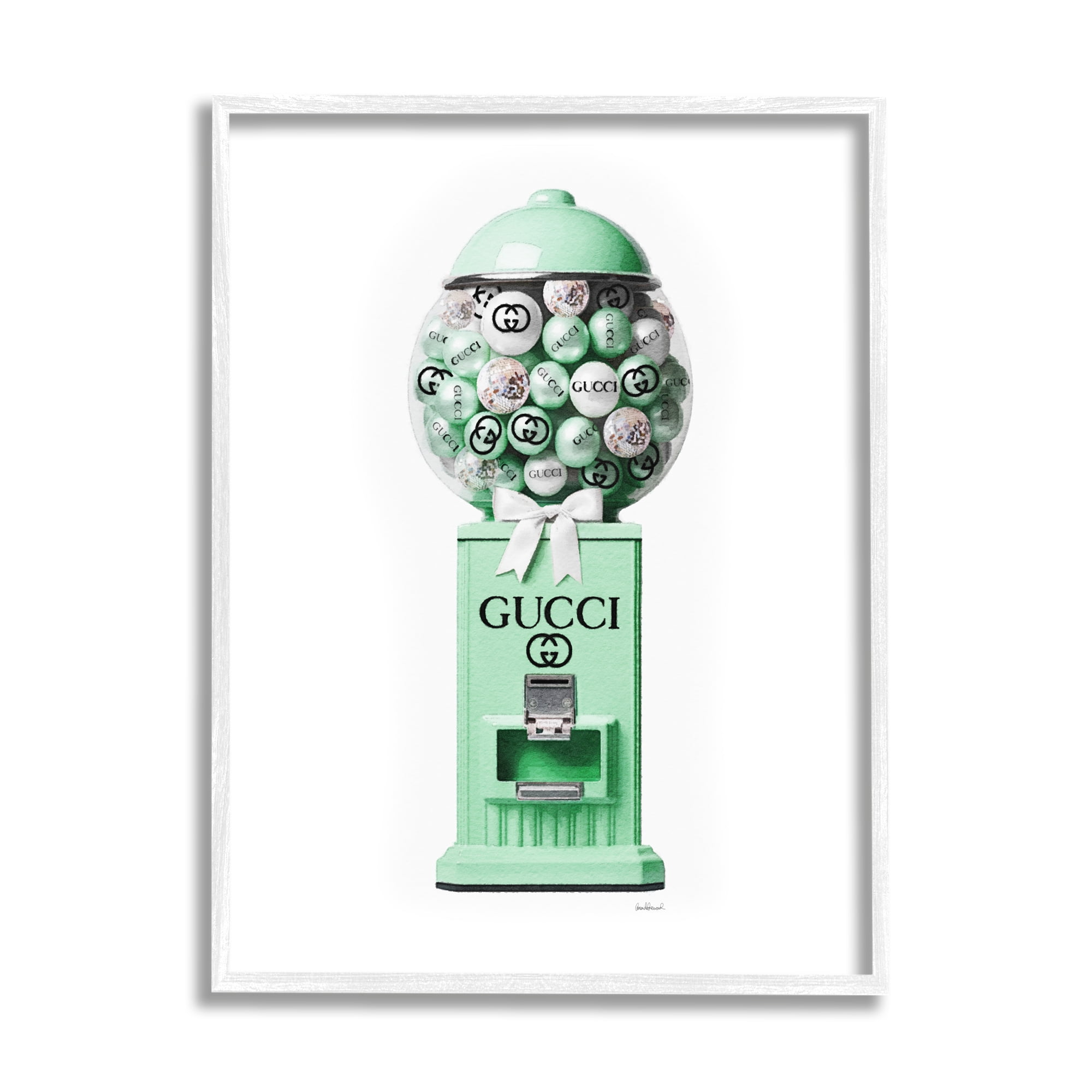 Stupell Industries Green Glam Gumball Machine Beauty & Fashion Painting White Framed Art Print Wall Art, 11 x 14