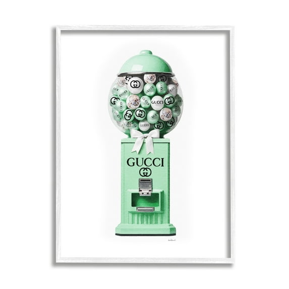 Stupell Industries Green Glam Gumball Machine Beauty & Fashion Painting White Framed Art Print Wall Art, 24 x 30