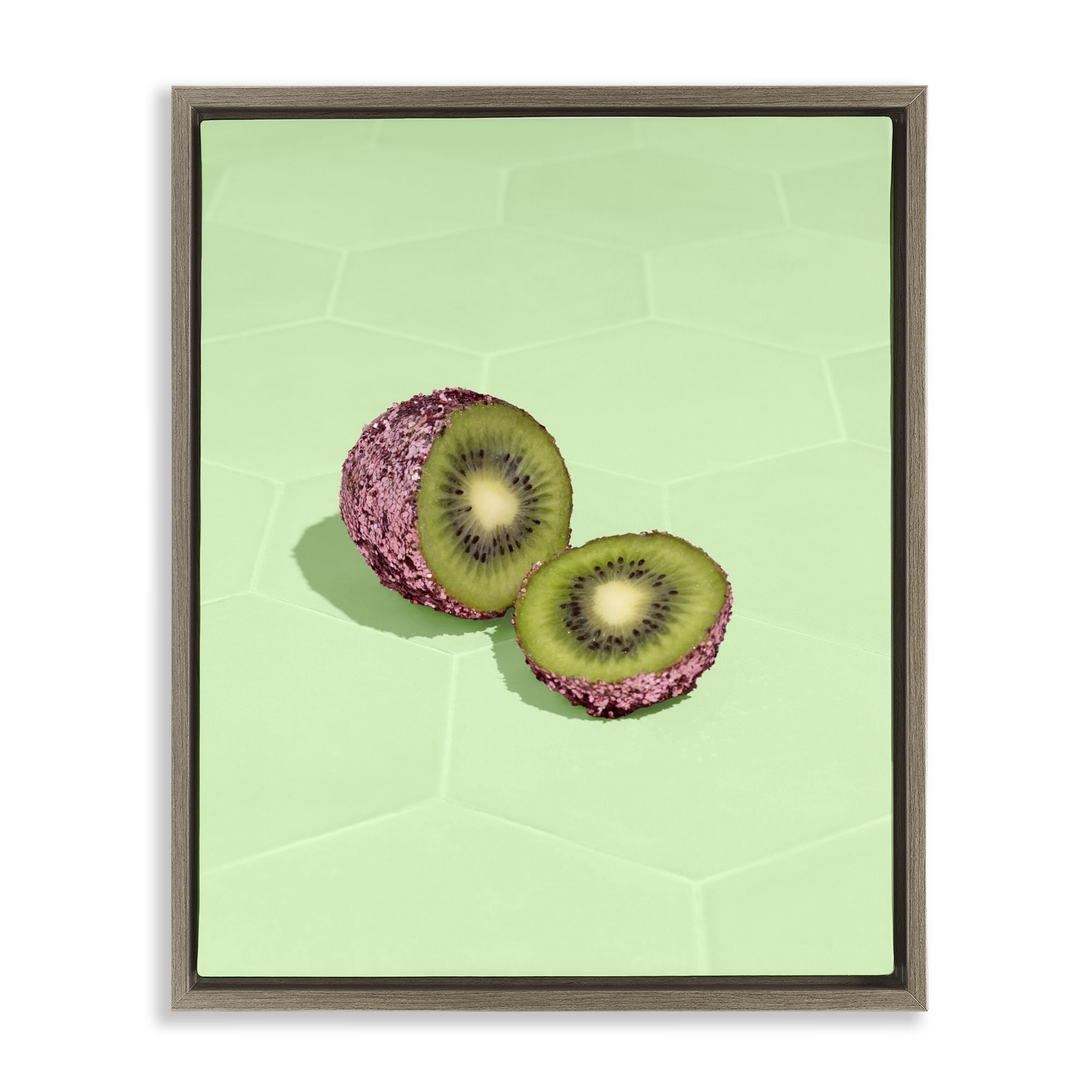 Stupell Industries Green Glimmer Kiwi Brown Framed Floater Canvas Wall Art, design by LISH Creative